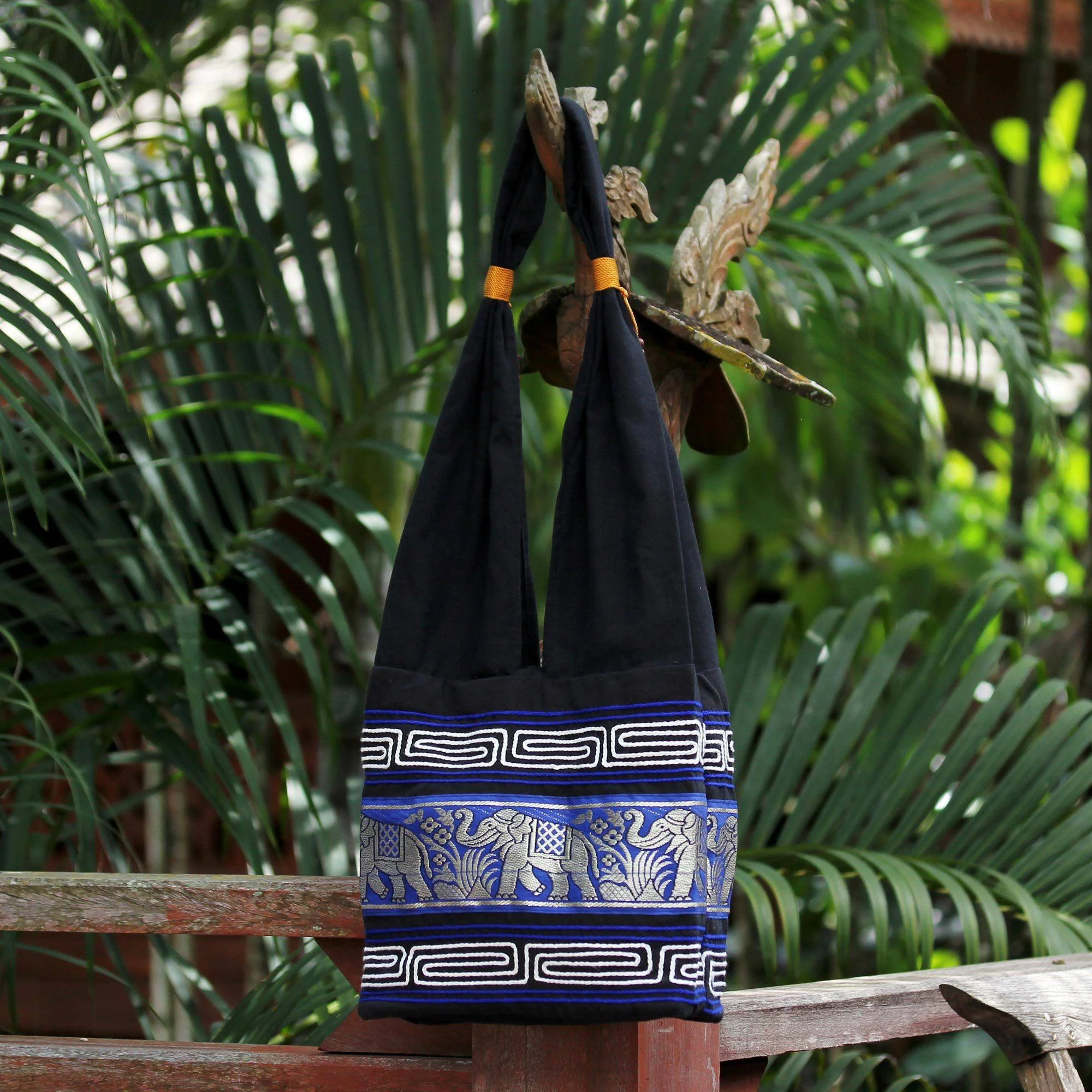 Blue Elephant Cotton Sling Handbag - Image 4