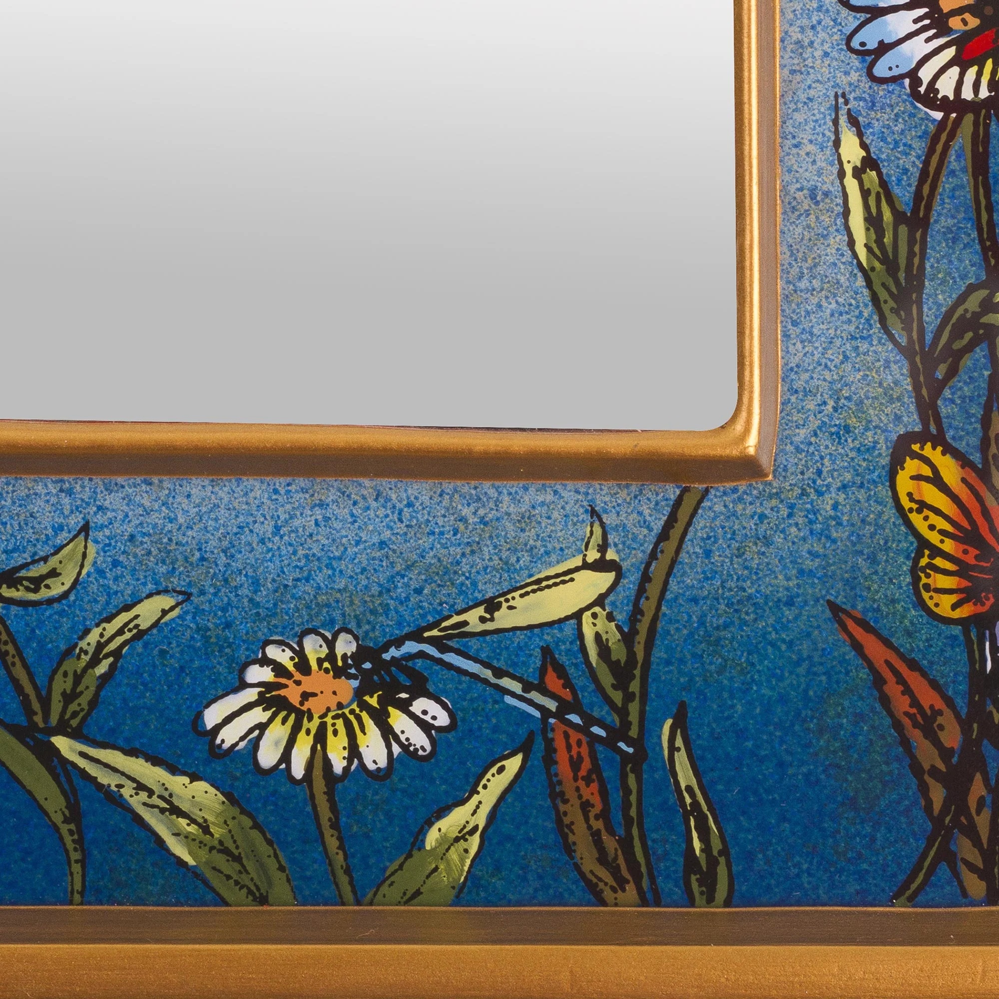 Blue Fields Hand Painted Small Glass and Wood Floral Mirror - Image 5