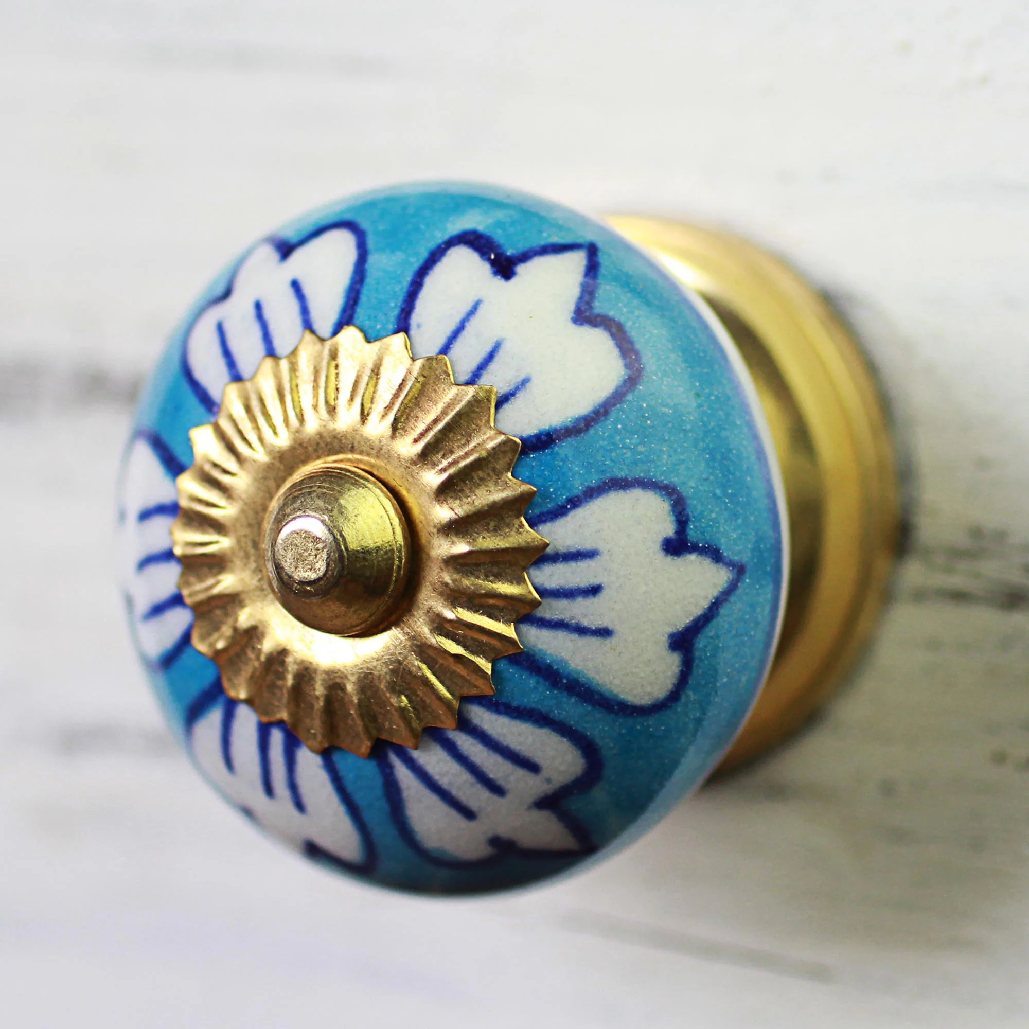 Blue Flowers Ceramic Cabinet Knobs Floral Blue White (Set of 6) India - Image 3
