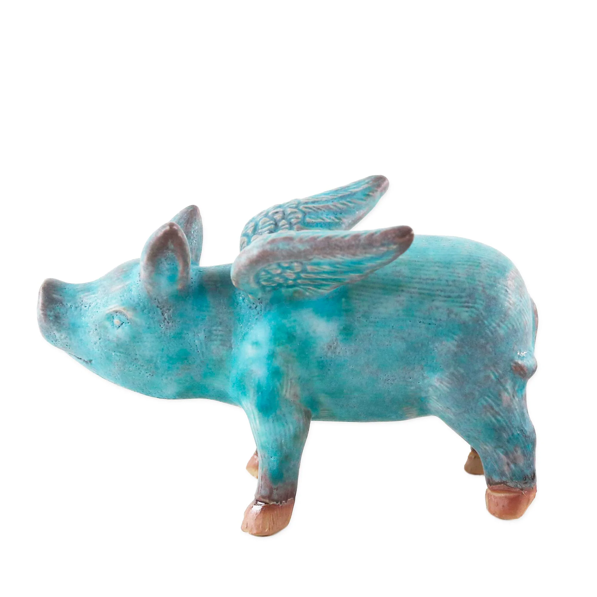Blue Flying Pig Ceramic Sculpture - Image 2