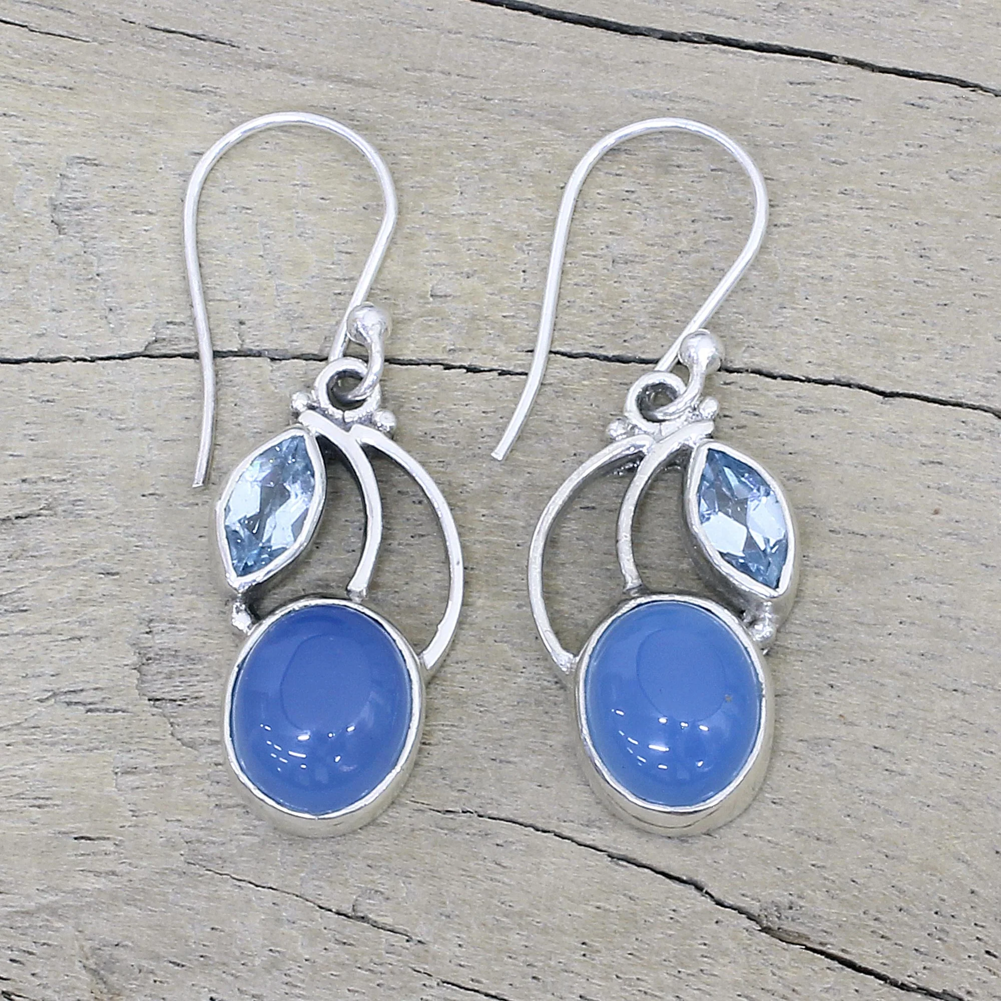 Blue Fog Chalcedony & Topaz Dangle Earrings - Image 2
