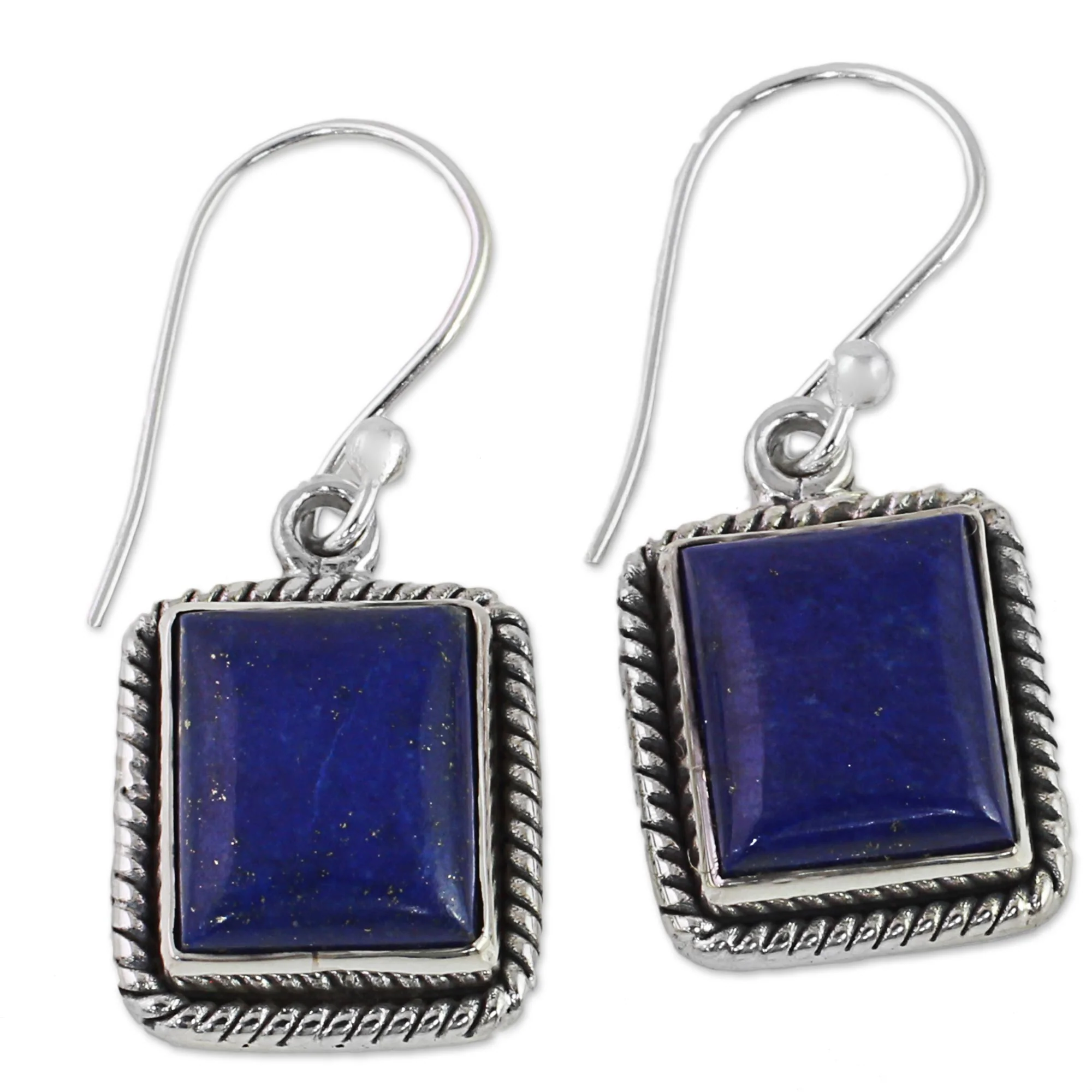 Blue Frame Lapis Lazuli Sterling Silver Rectangle Dangle Earrings - Image 5