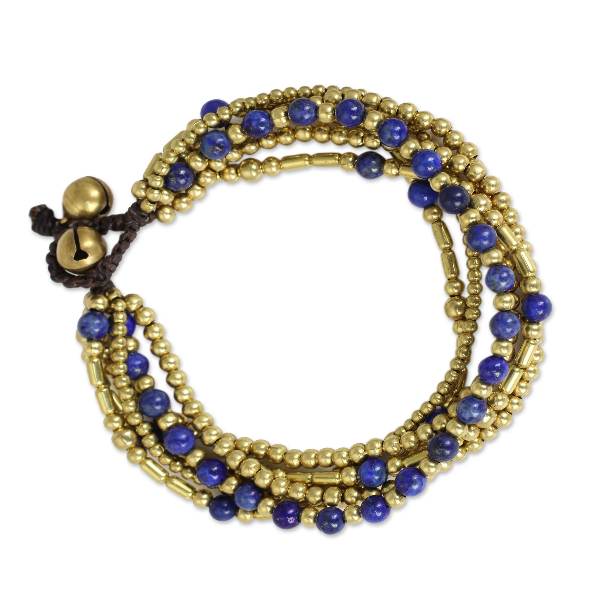 Blue Freedom Lapis Lazuli Brass Beaded Bracelet - Image 3
