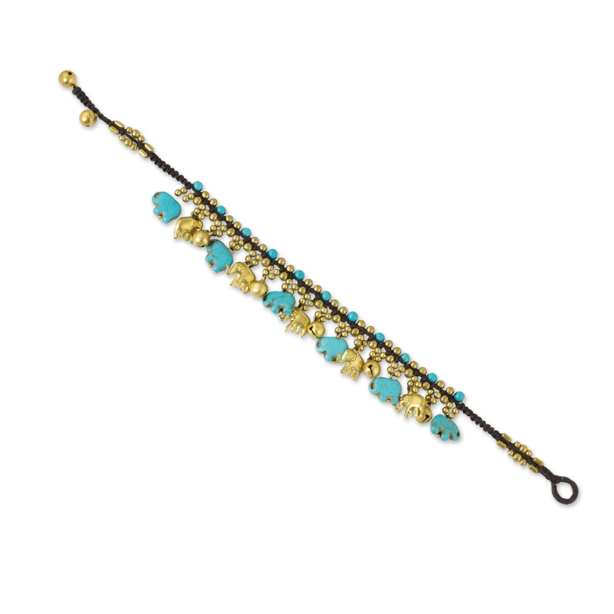 Blue & Gold Beaded Elephant Anklet - Image 3