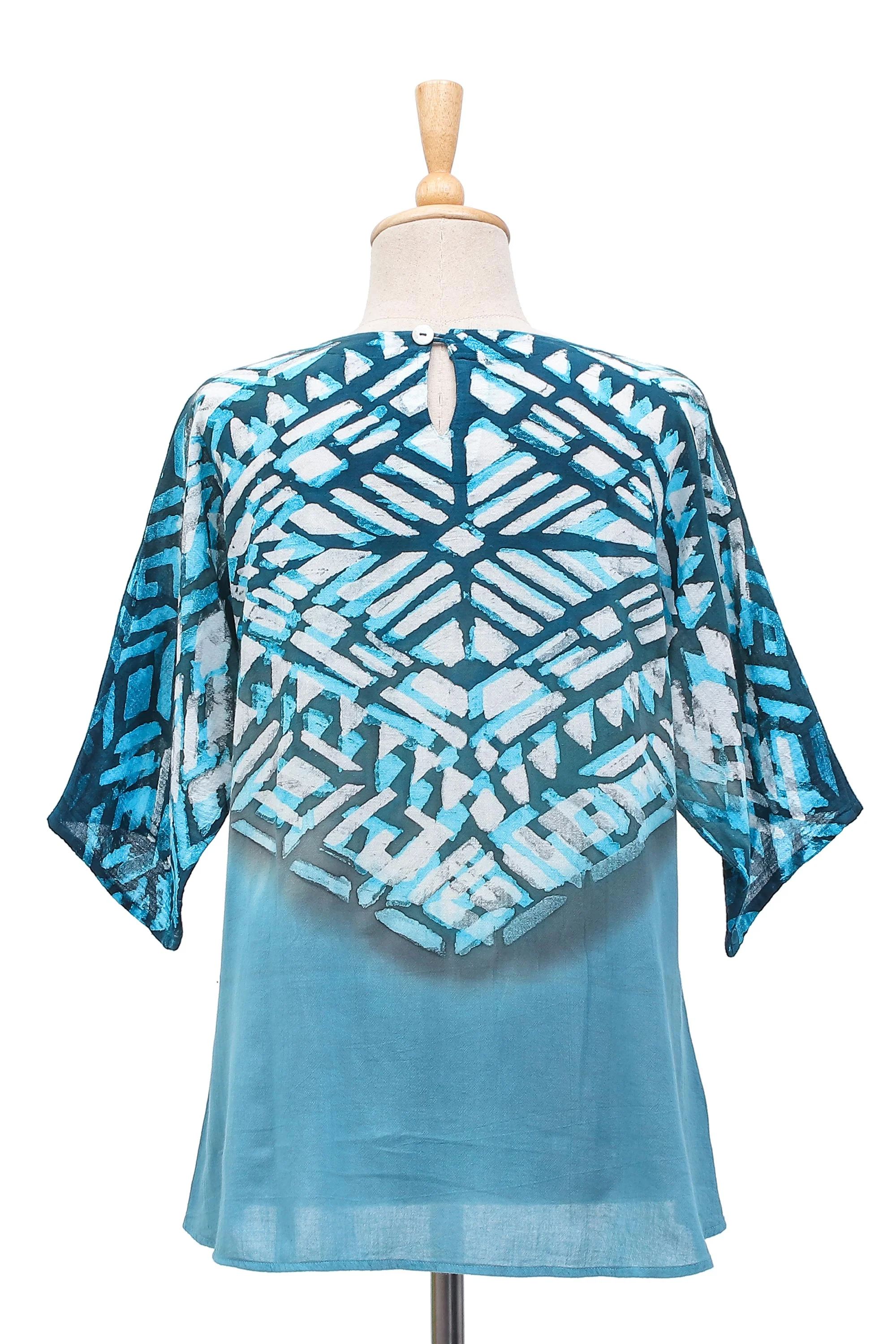Blue Illusion Blue Cotton Batik Blouse Hand Crafted in Thailand - Image 4