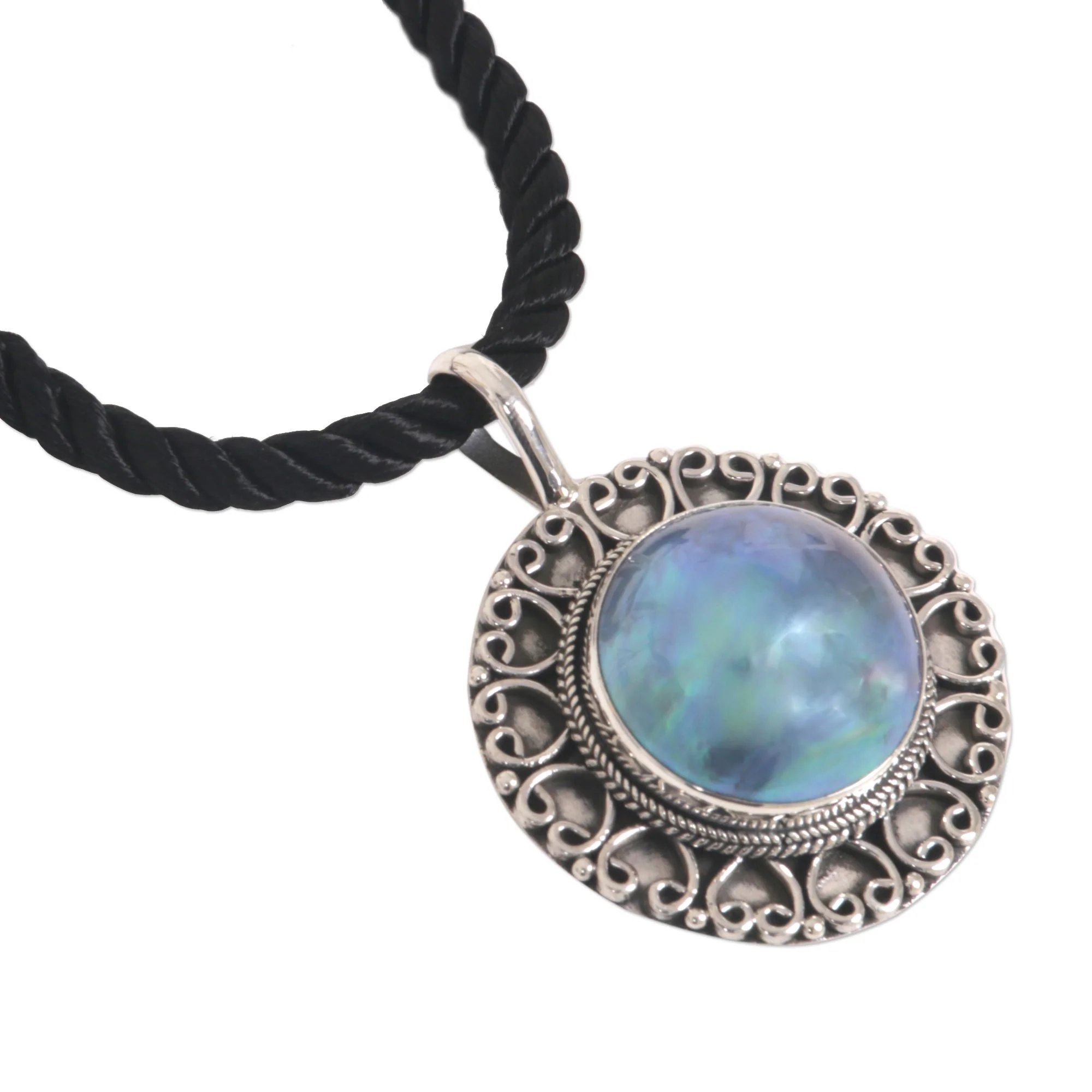 Blue Indonesian Moon Cultured Pearl Silver Necklace - Image 4
