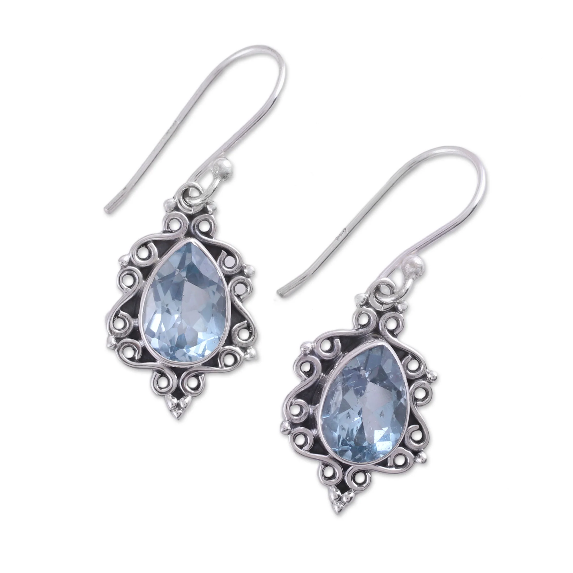 Blue Intricacy Sterling Silver and Blue Topaz Dangle Earrings from India - Image 5