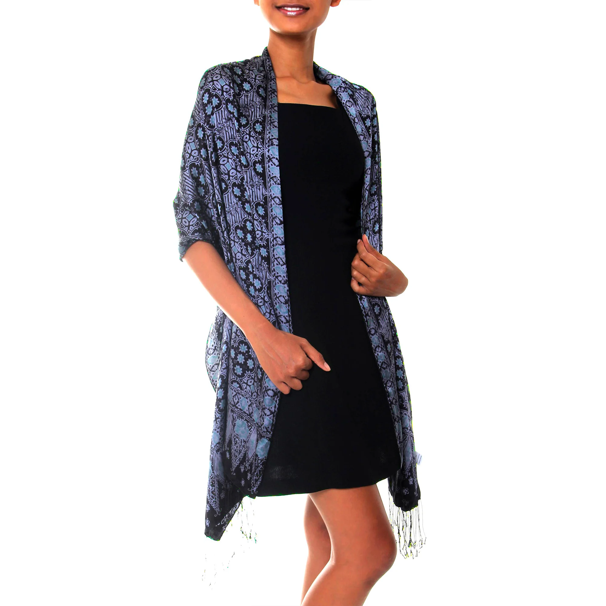 Blue Java Batik Silk Shawl - Image 2