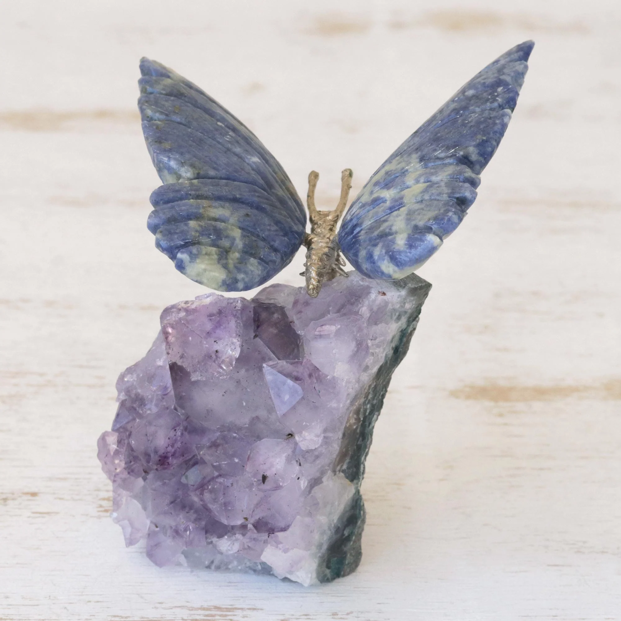 Blue Morpho Butterfly Petite Sodalite and Amethyst Morpho Butterfly Sculpture - Image 3