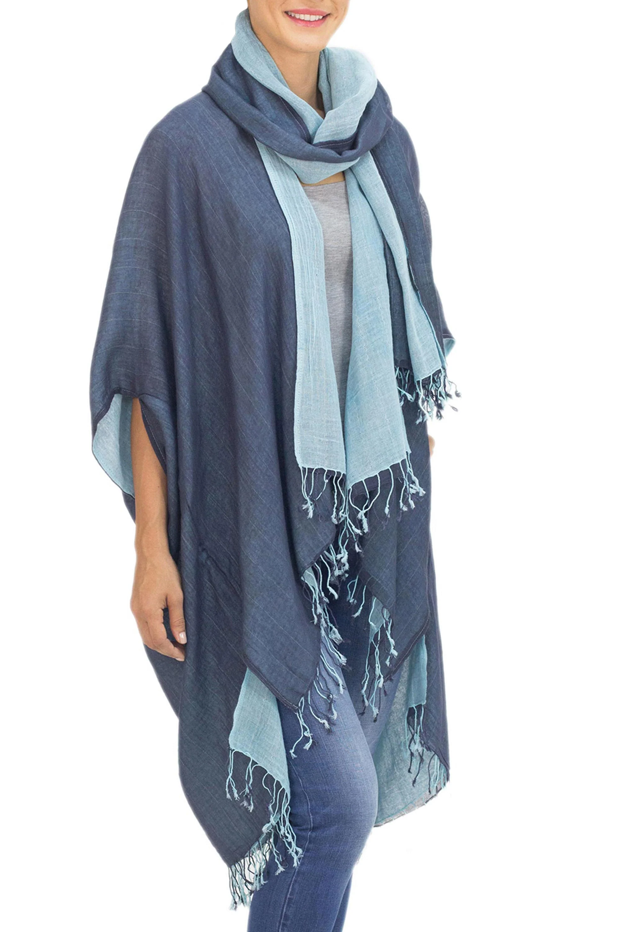 Blue Mystique 100% Cotton Blue Jacket and Scarf Set from Thailand - Image 4