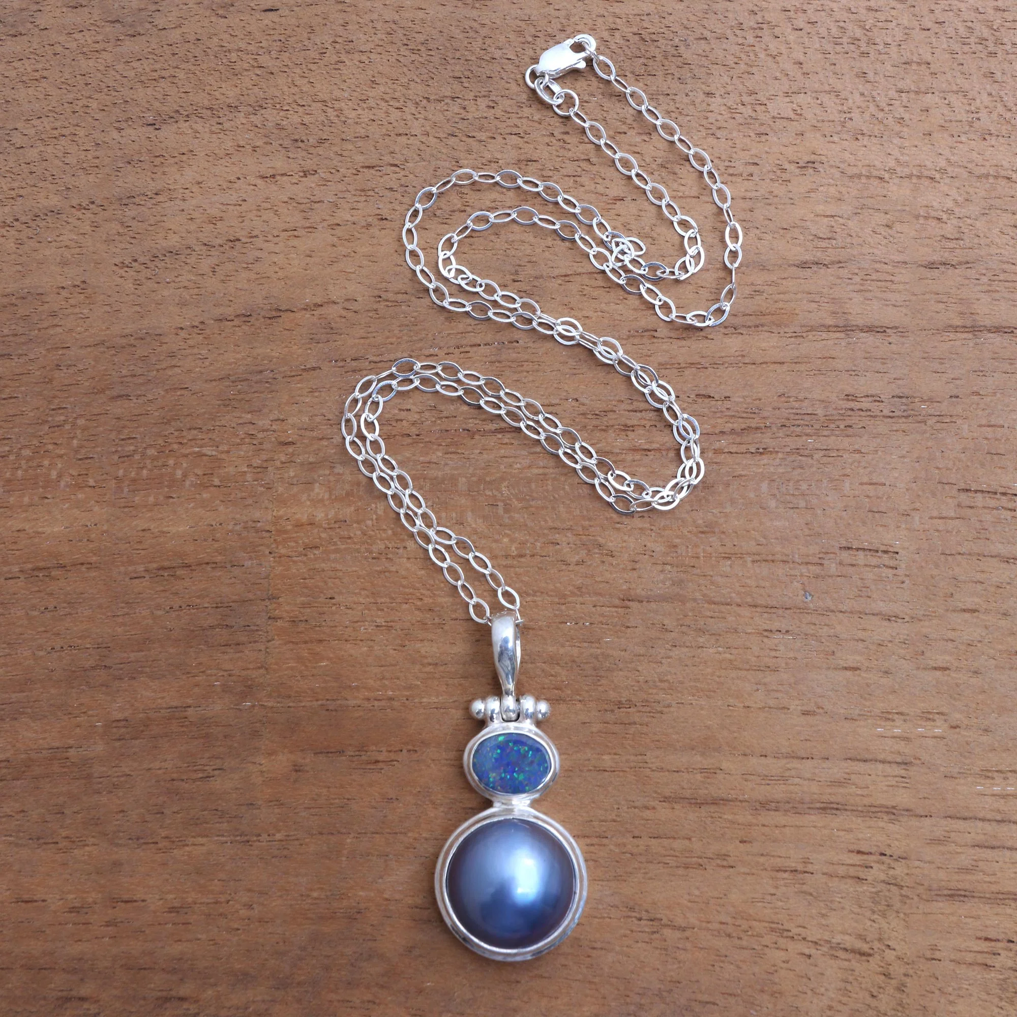 Blue Ocean Dream Modern Sterling Silver and Cultured Pearl Pendant - Image 3
