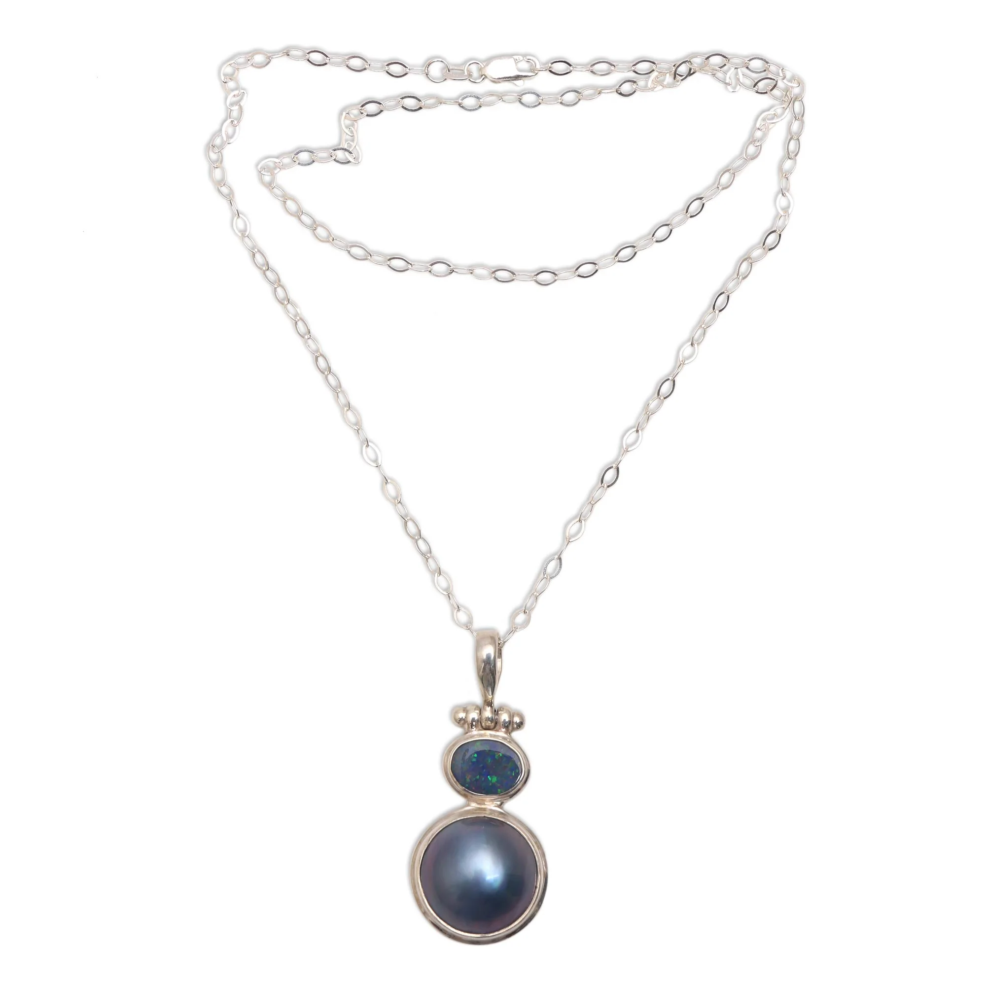 Blue Ocean Dream Modern Sterling Silver and Cultured Pearl Pendant - Image 4