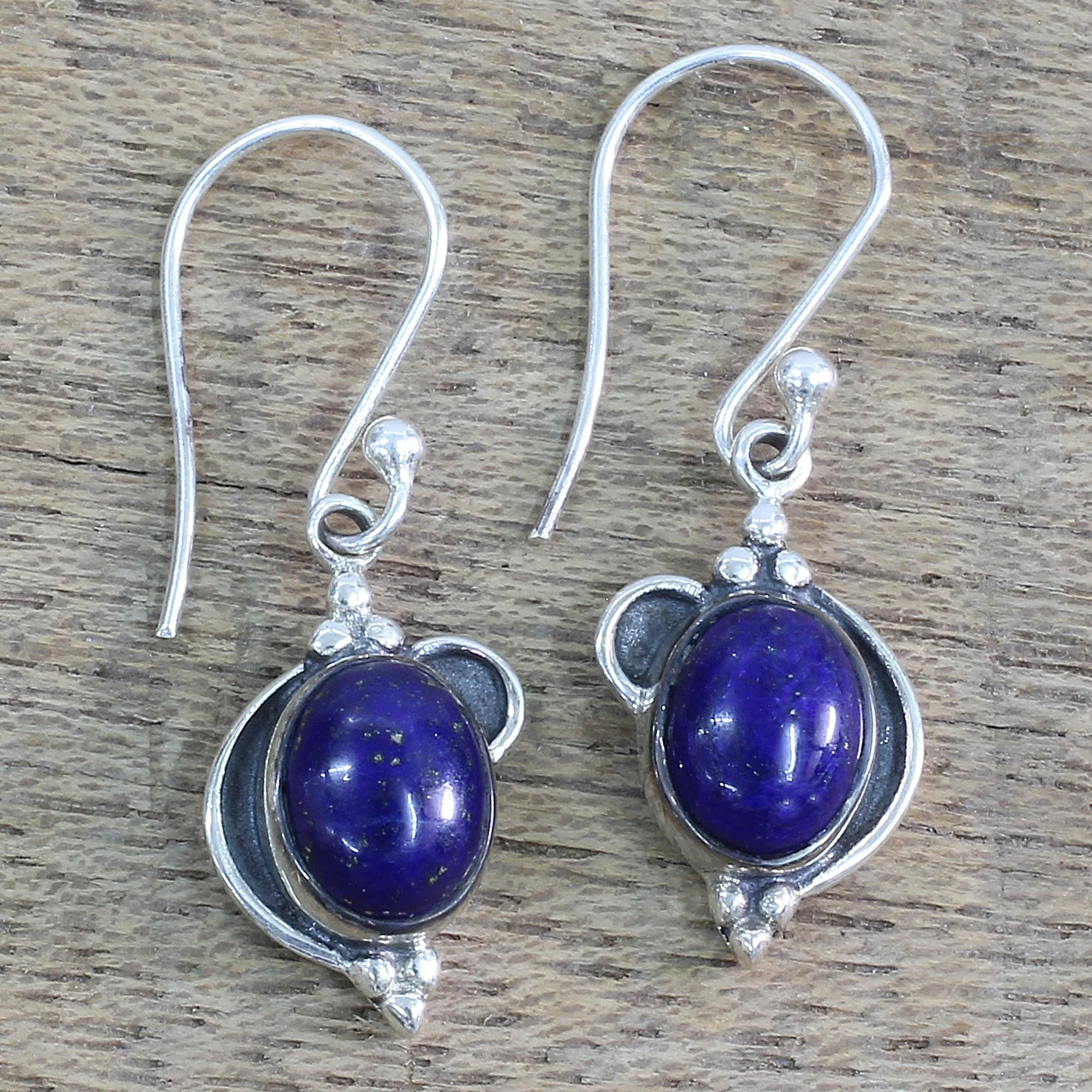 Blue Ovals Lapis Lazuli Silver Dangle Earrings - Image 3