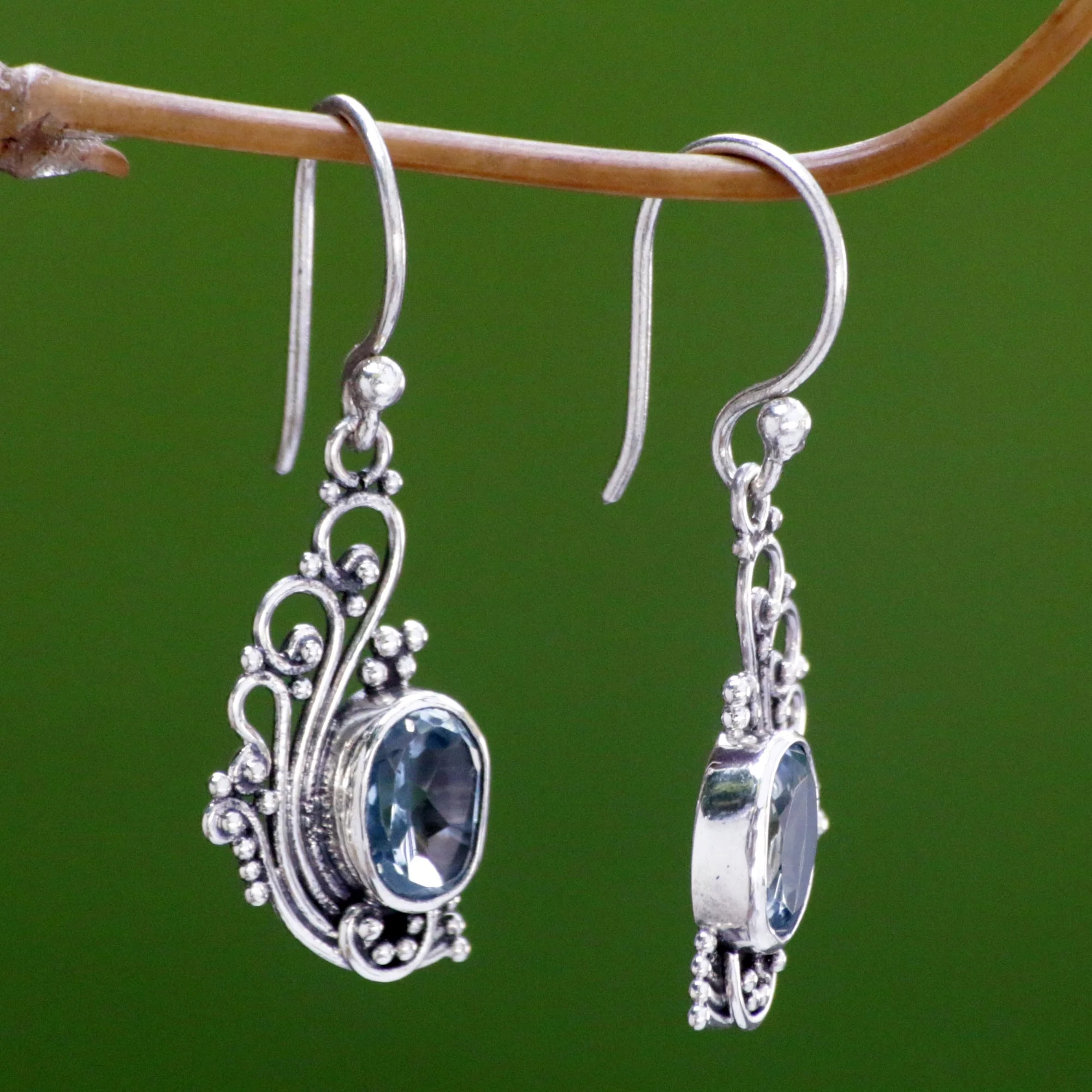 Blue Peacock's Feather Topaz Earrings - Image 3