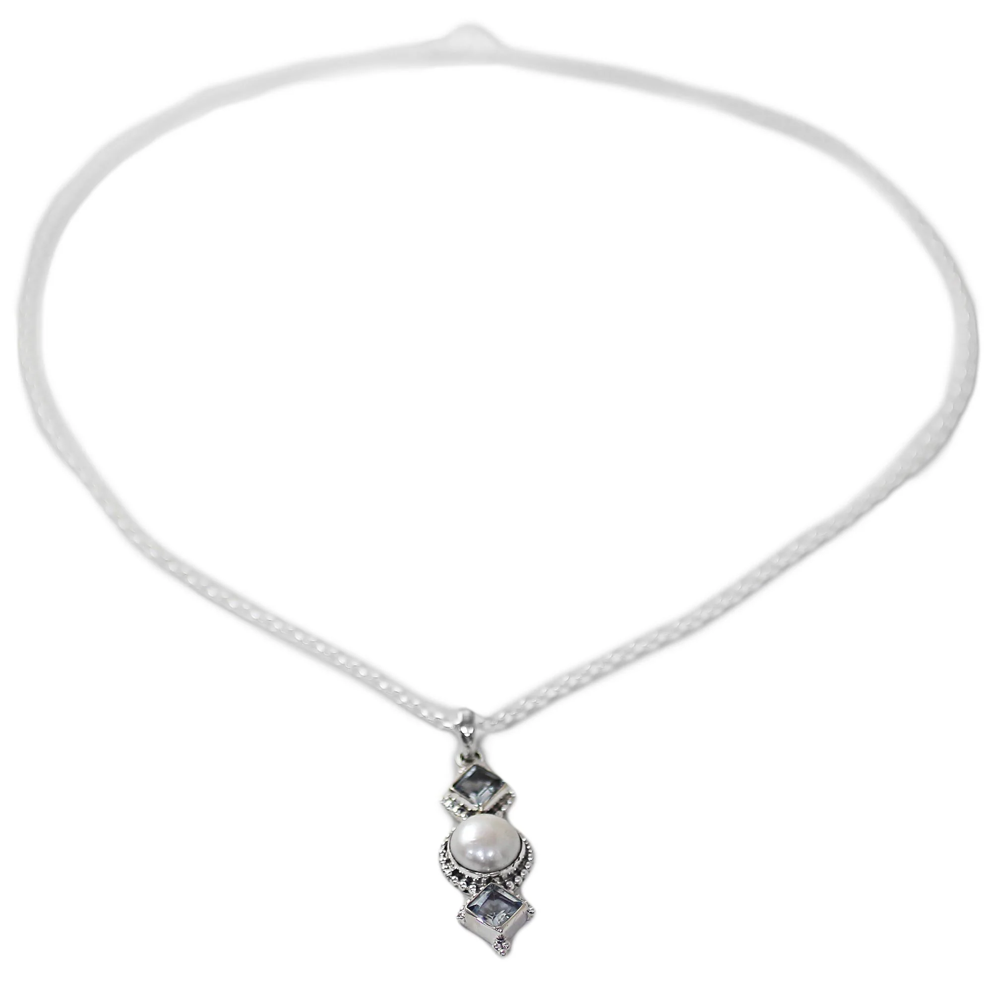 Blue Rays Cultured Pearl Blue Topaz Pendant Necklace from India - Image 5