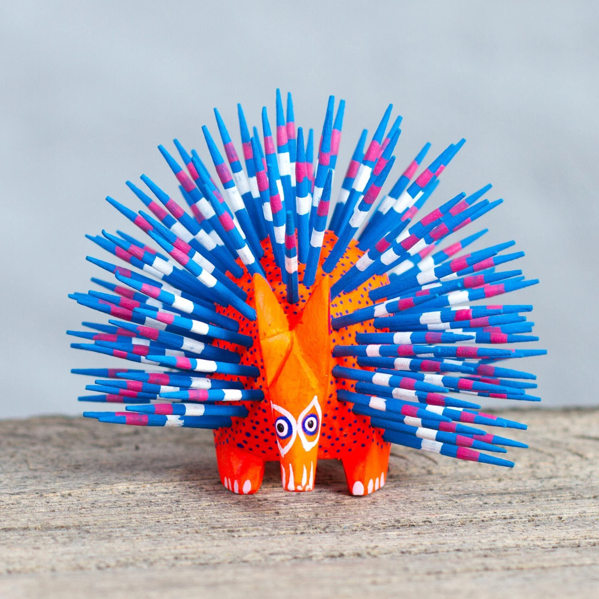 Blue & Red Handpainted Porcupine Sculpture - Image 2