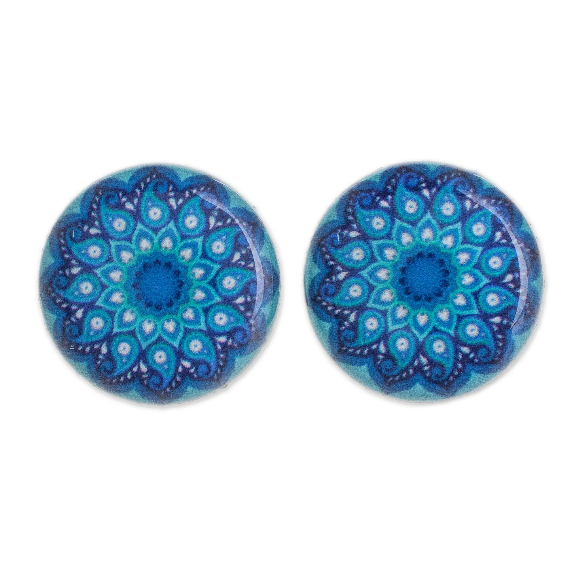 Blue Rivers Resin and Paper Stud Earrings in Blue from Costa Rica - Image 2