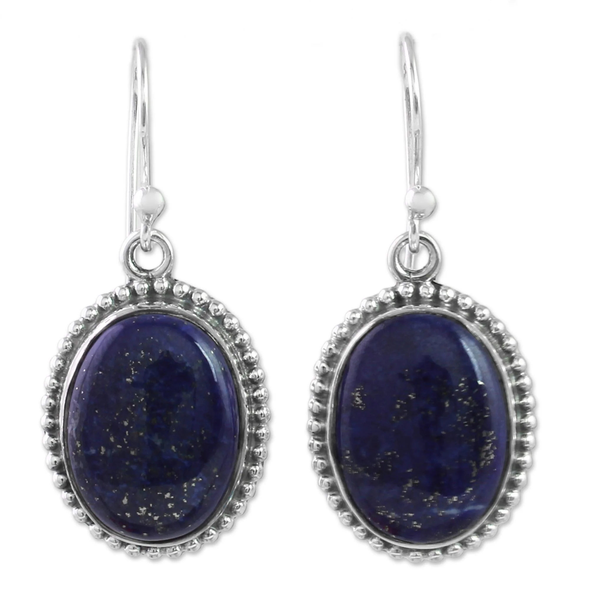 Blue Royalty Lapis Lazuli Dangle Earrings with Gold Colored Flecks - Image 2