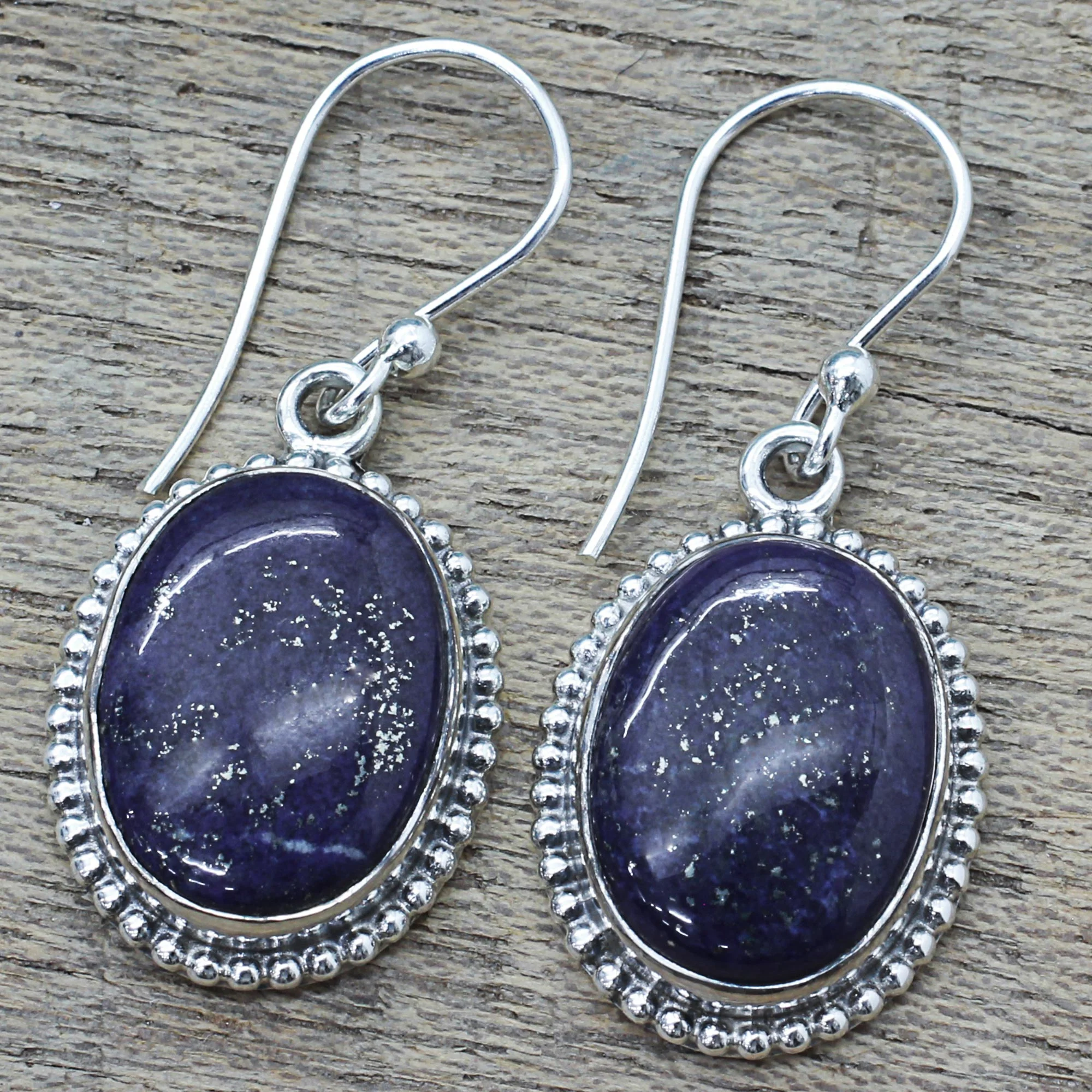Blue Royalty Lapis Lazuli Dangle Earrings with Gold Colored Flecks - Image 3