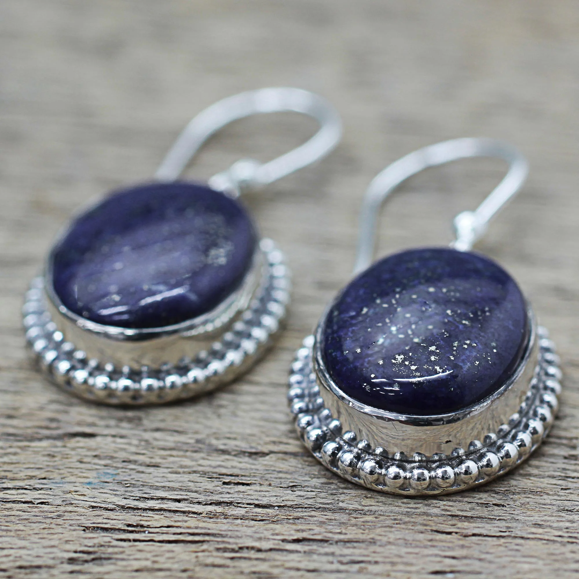 Blue Royalty Lapis Lazuli Dangle Earrings with Gold Colored Flecks - Image 4
