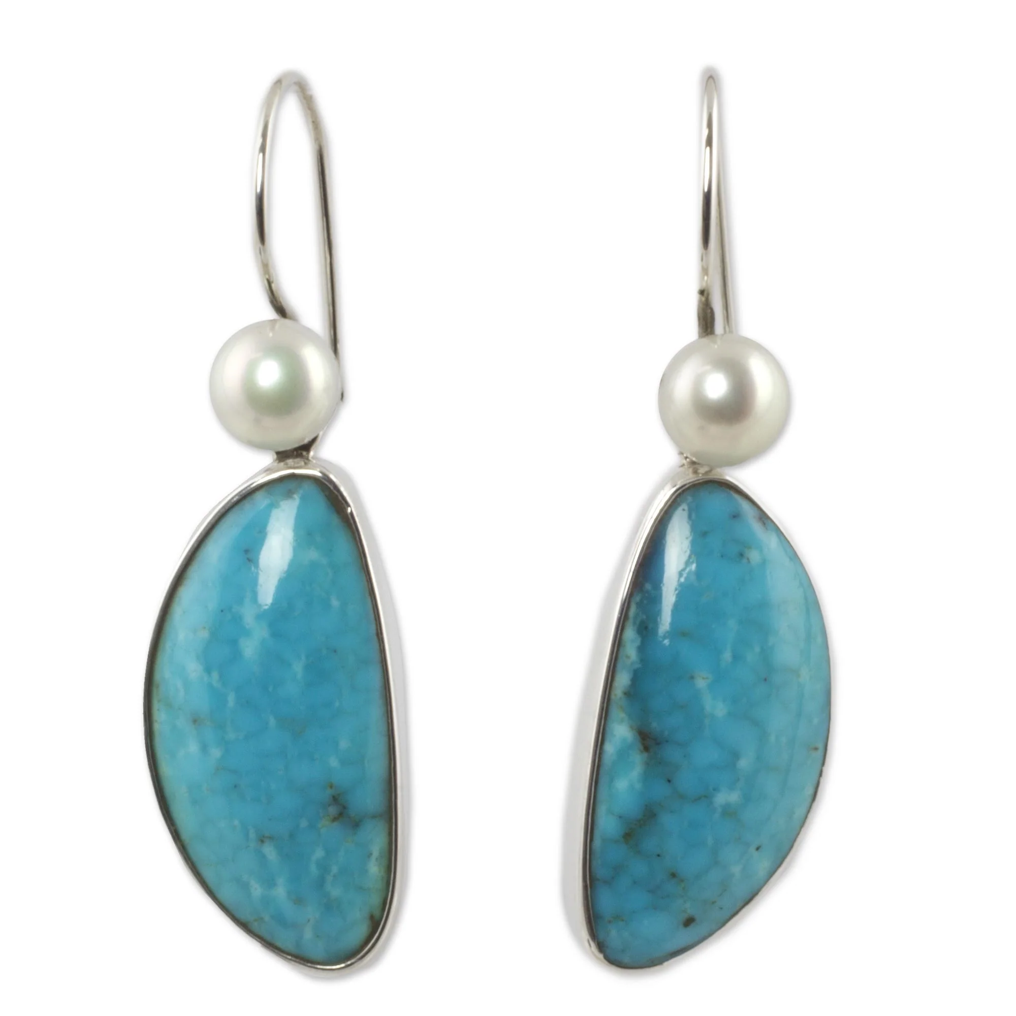 Blue Sky Dreams Natural Turquoise and Pearl Mexican Earrings - Image 2