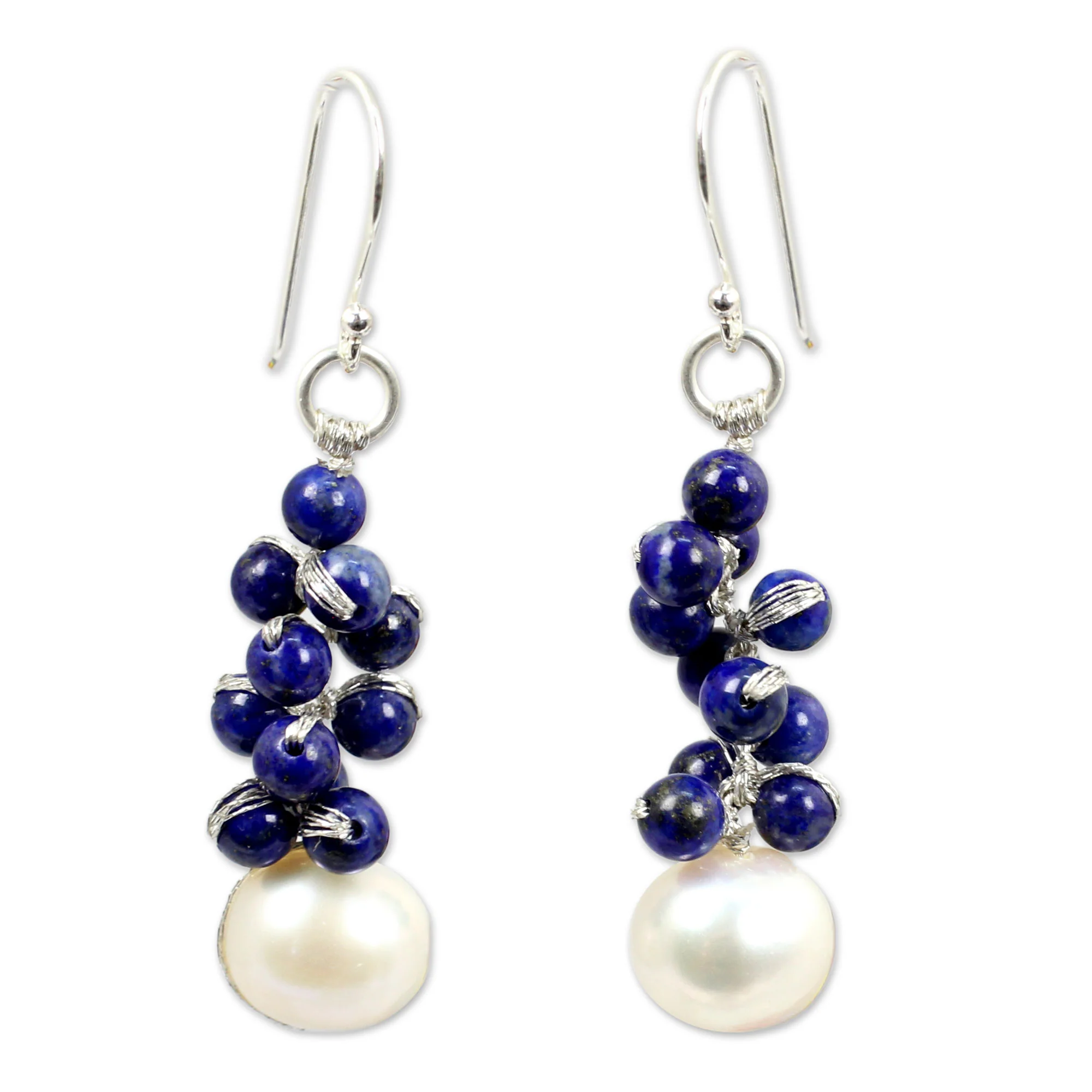Blue Sonata Lapis Lazuli Pearl & Silver Plated Earrings - Image 2