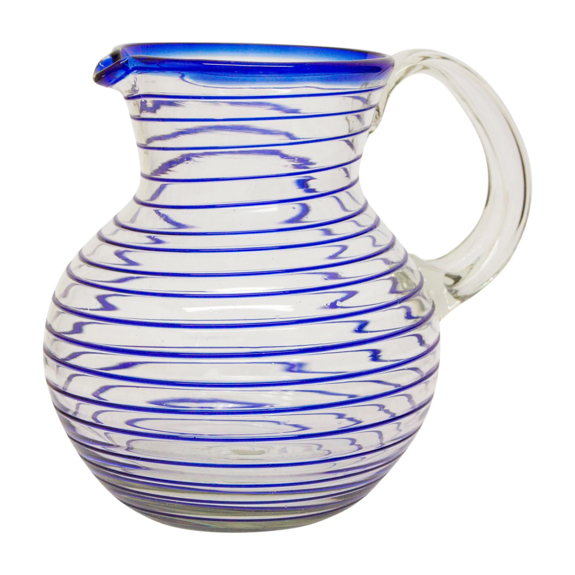 Blue Spiral Mexican Handblown Recycled Glass Blue Stripe Pitcher - Image 3