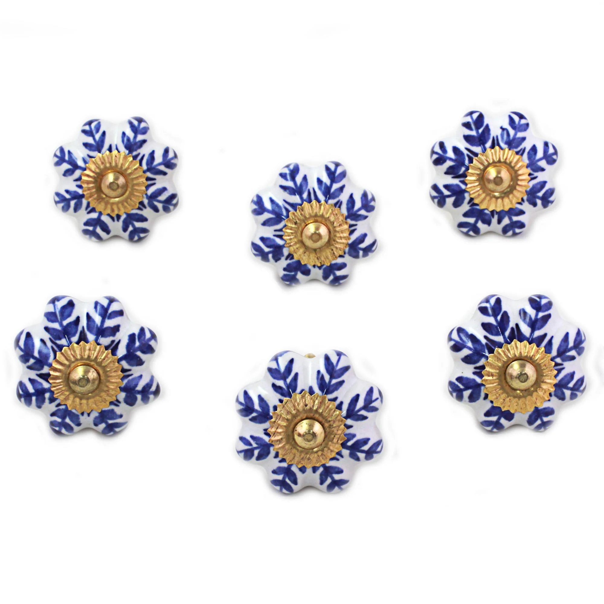 Blue Sunshine Ceramic Cabinet Knobs Floral White Blue (Set of 6) India - Image 2