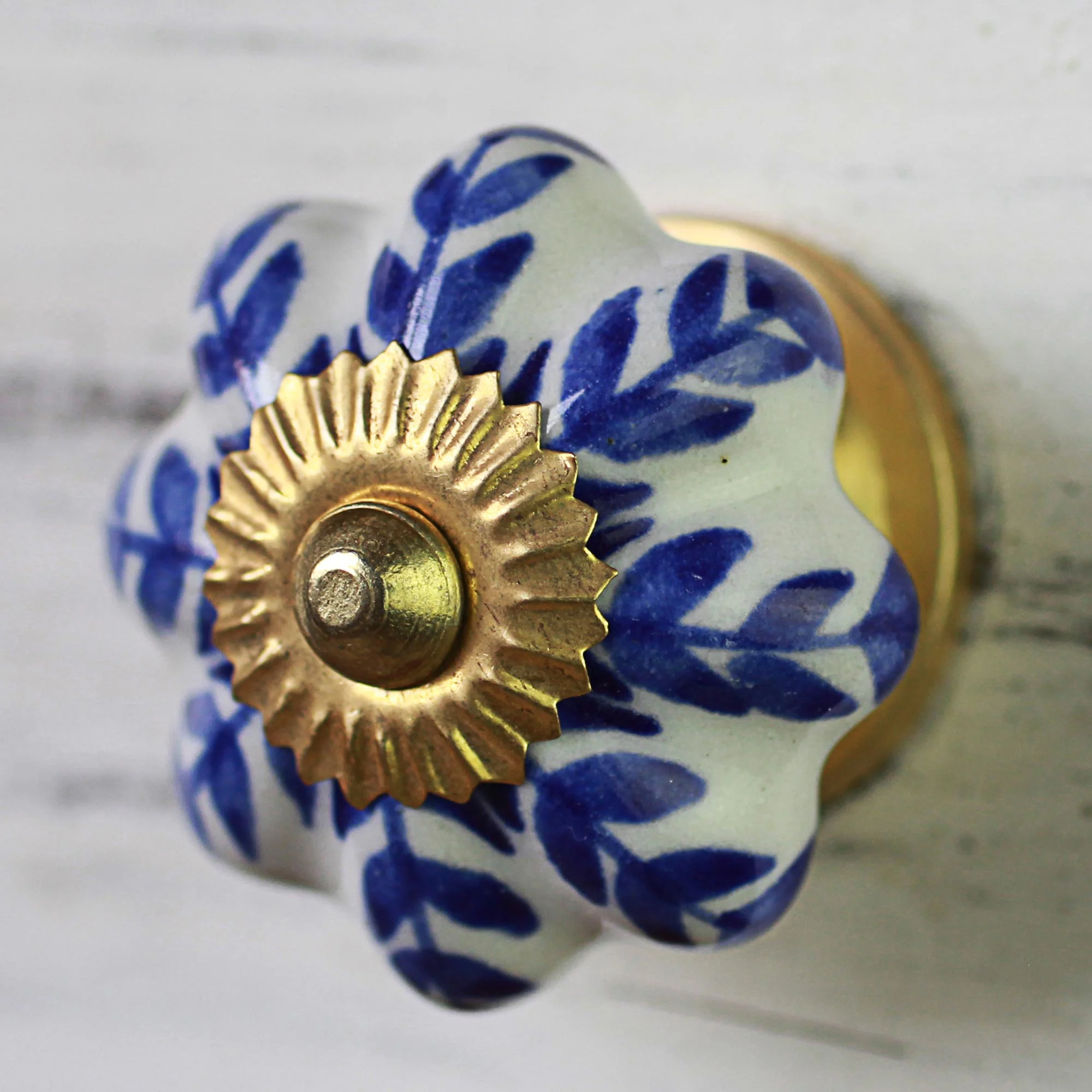 Blue Sunshine Ceramic Cabinet Knobs Floral White Blue (Set of 6) India - Image 3