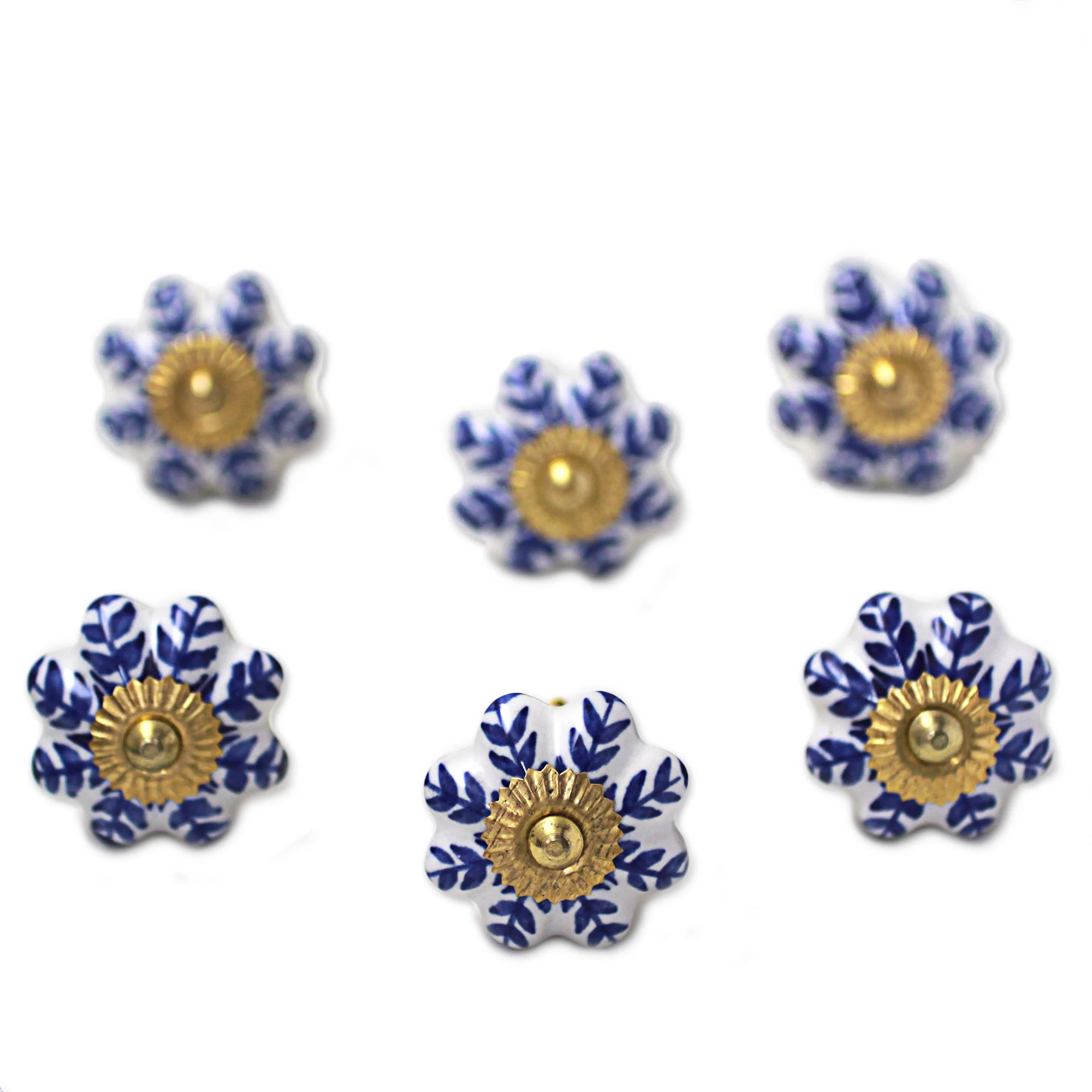 Blue Sunshine Ceramic Cabinet Knobs Floral White Blue (Set of 6) India - Image 4
