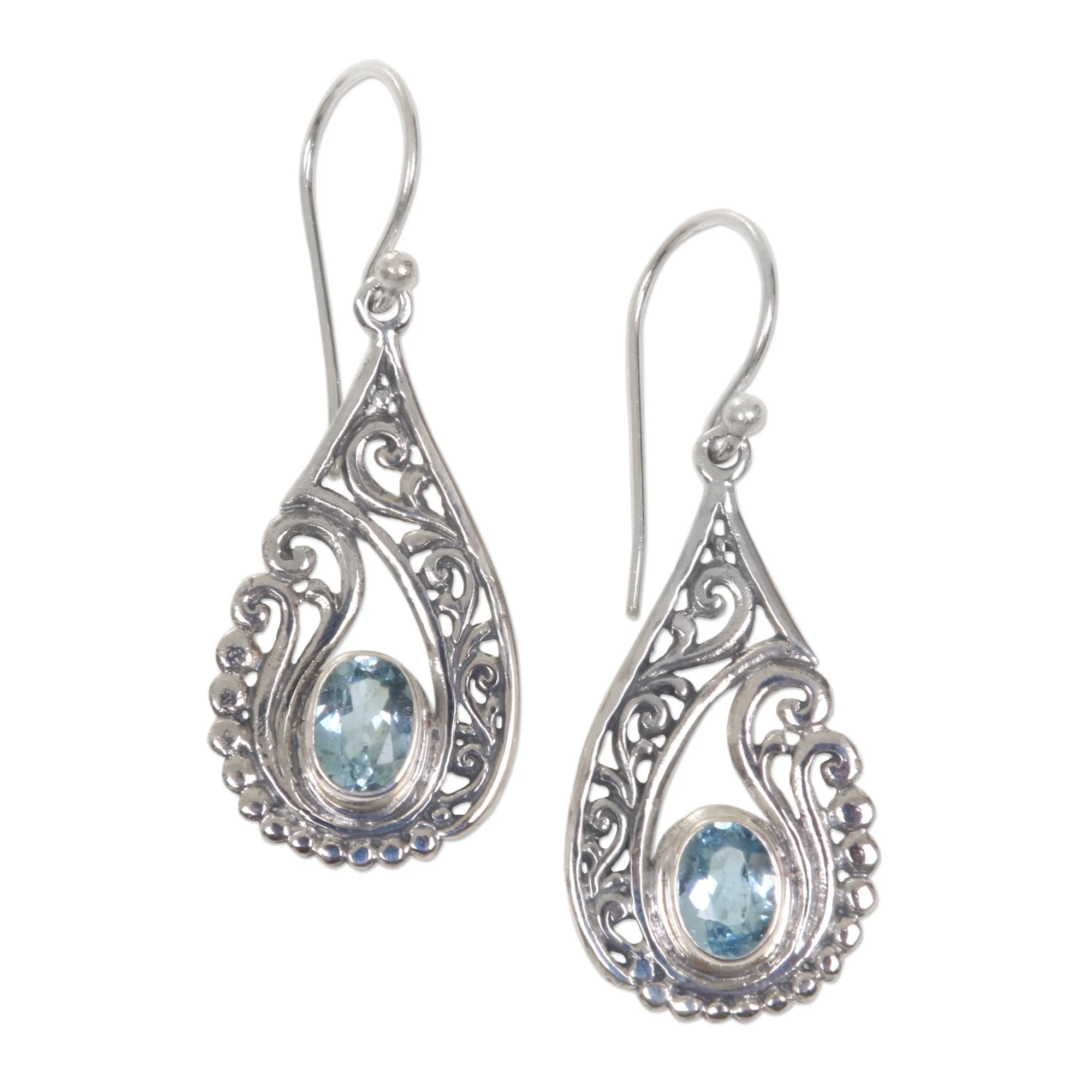 Blue Tendrils Artisan Crafted Blue Topaz and Sterling Silver Earrings - Image 2