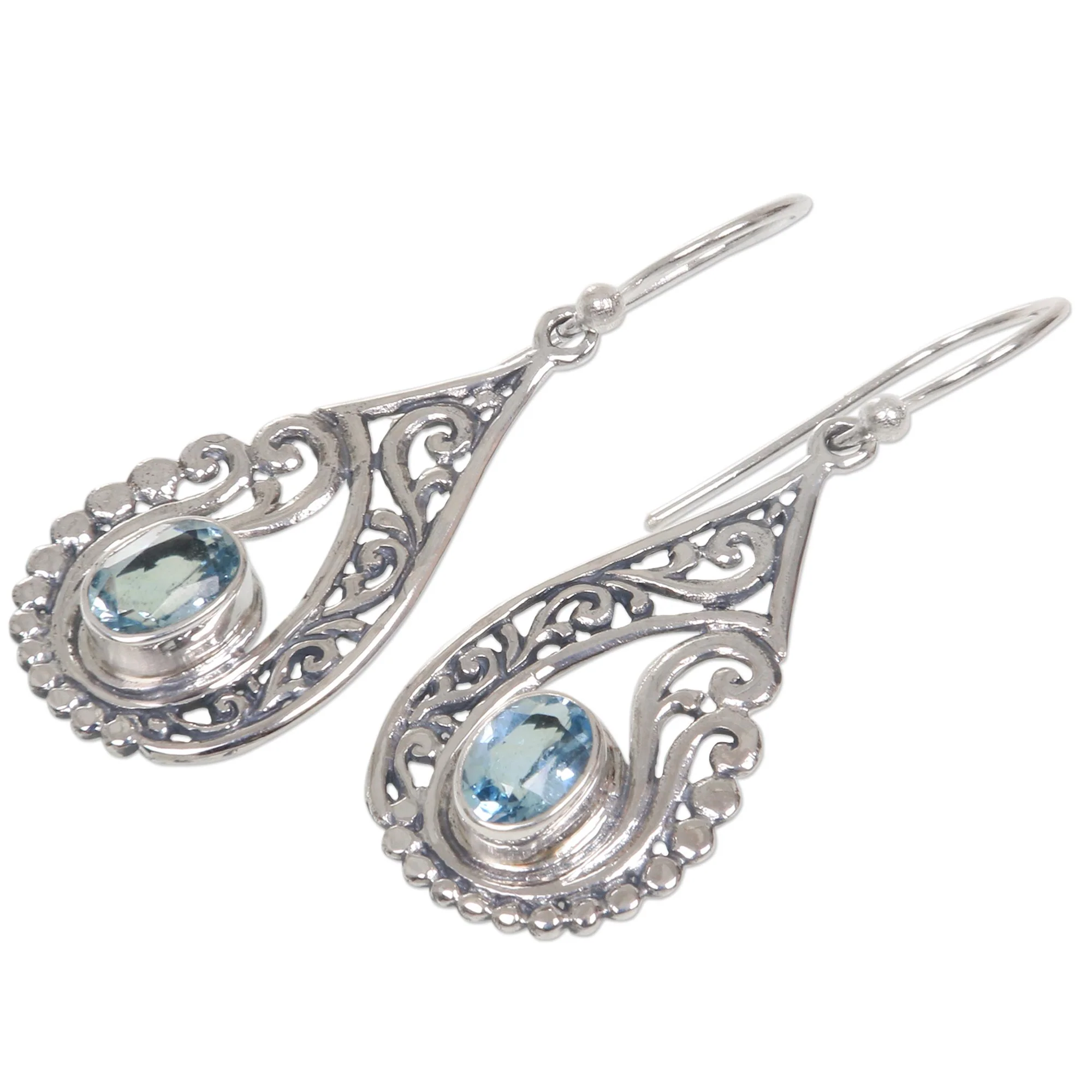 Blue Tendrils Artisan Crafted Blue Topaz and Sterling Silver Earrings - Image 3