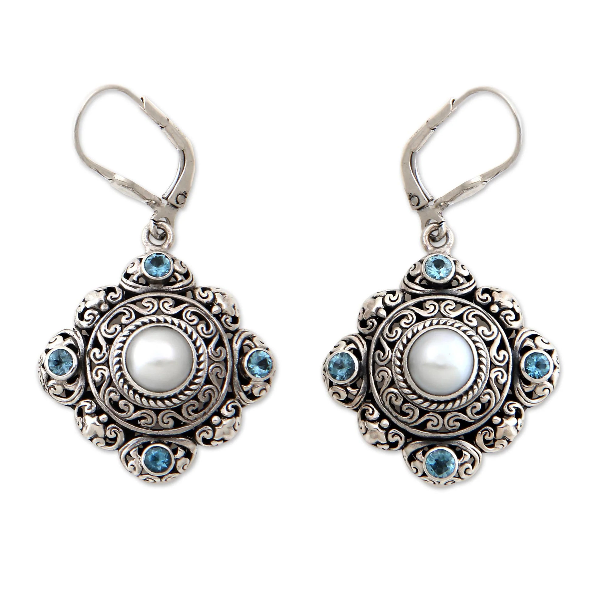 Blue Topaz & Pearl Earrings - Image 2