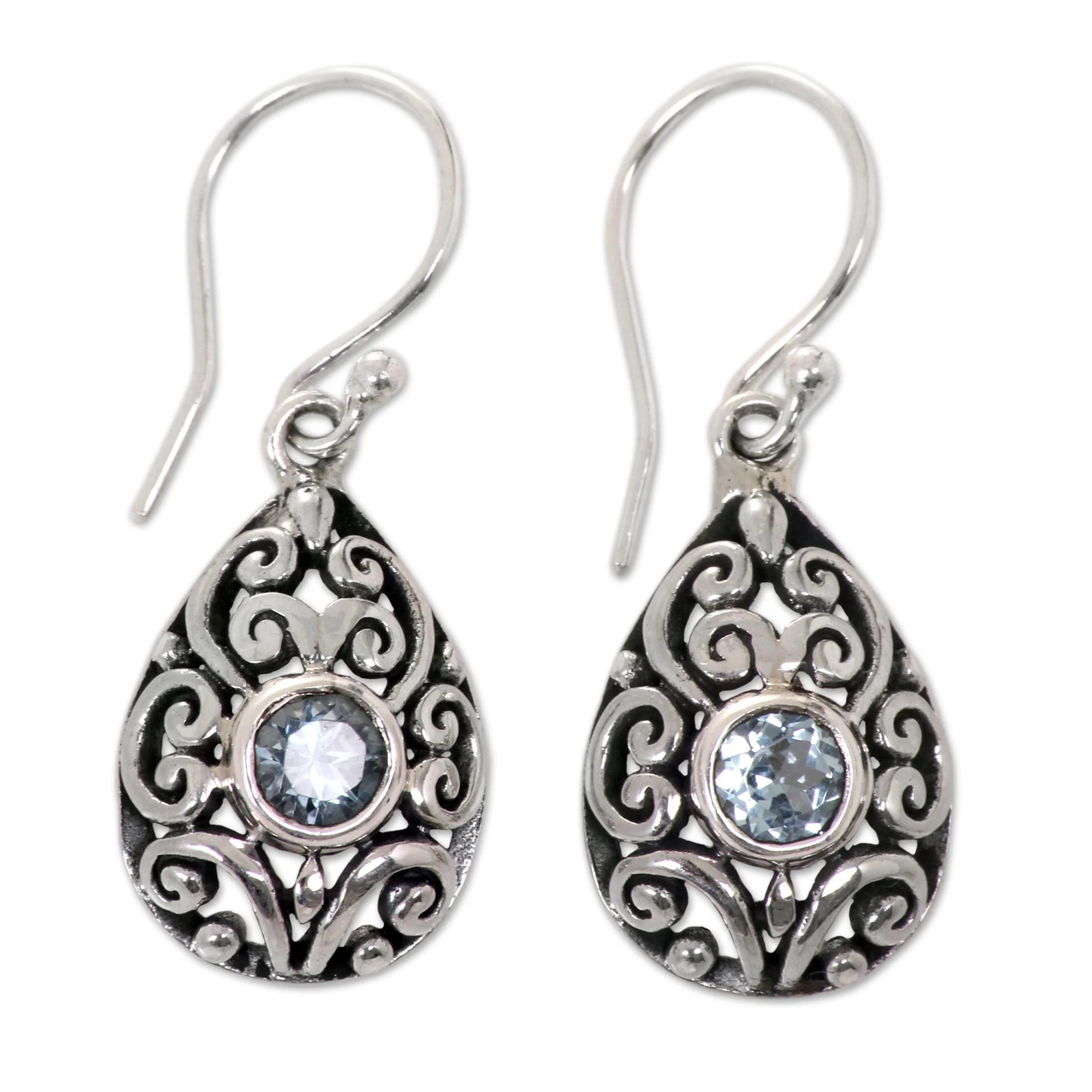 Blue Topaz & Silver Balinese Scarab Earrings - Image 2