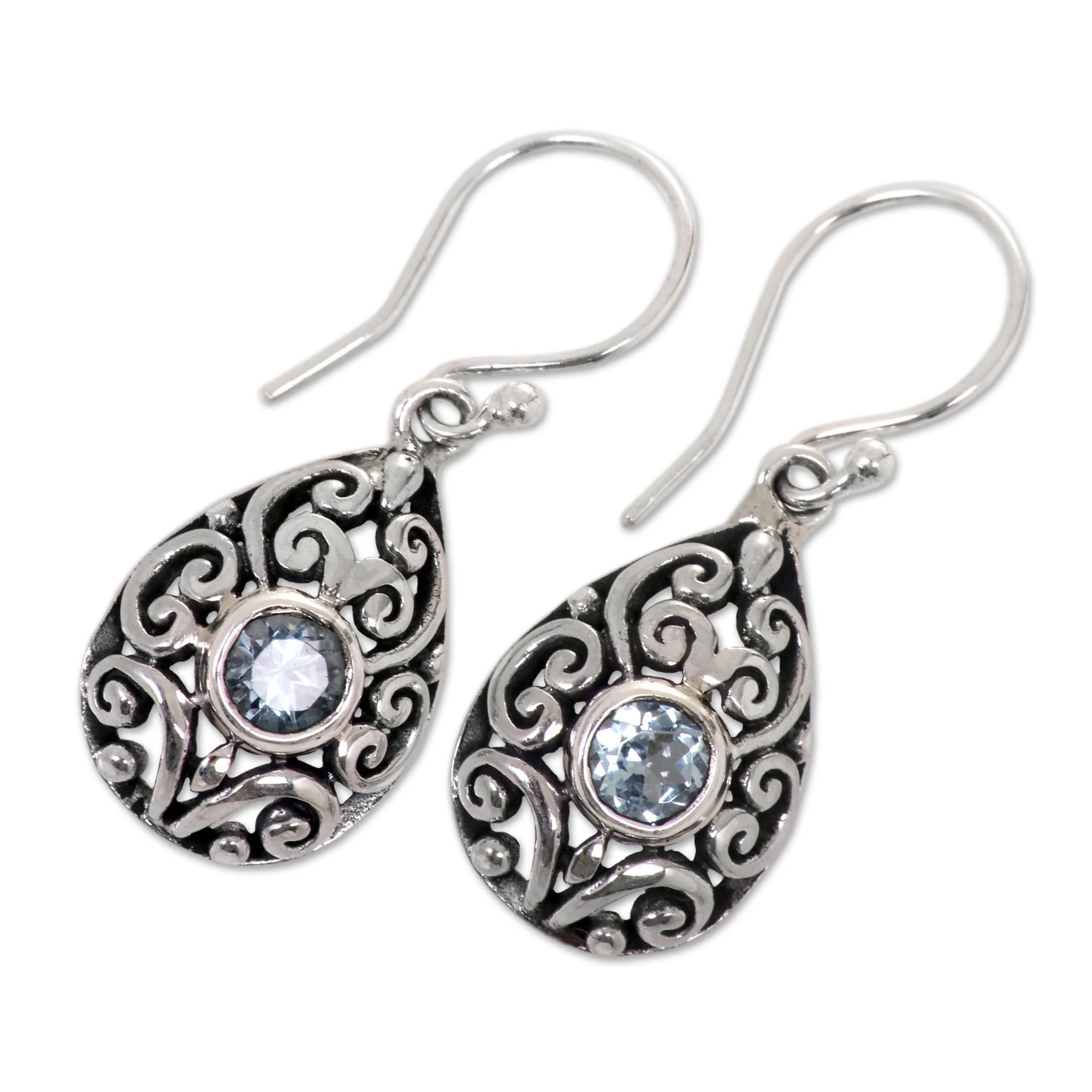 Blue Topaz & Silver Balinese Scarab Earrings - Image 3