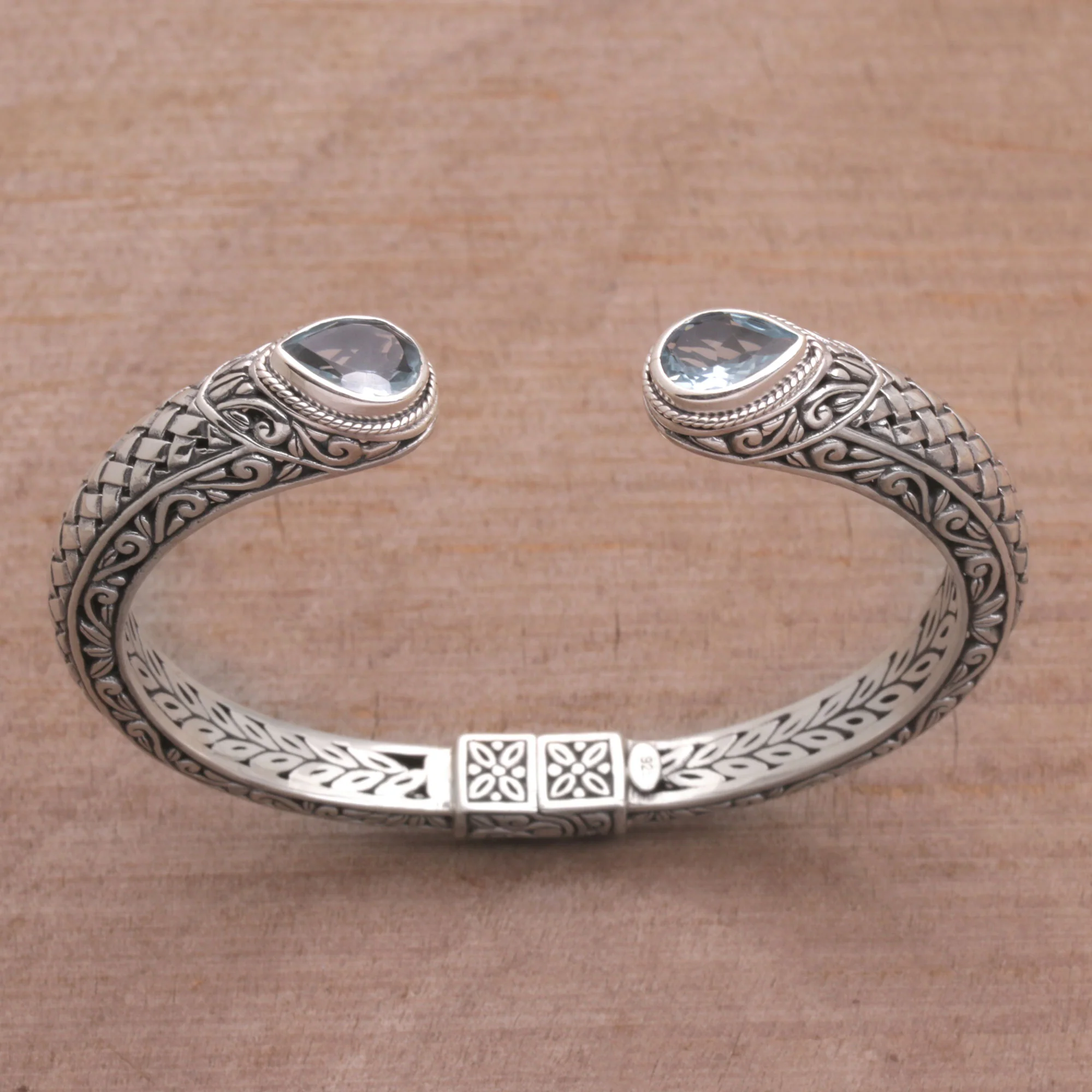 Blue Topaz Tears Blue Topaz and Sterling Silver Cuff Bracelet from Indonesia - Image 3