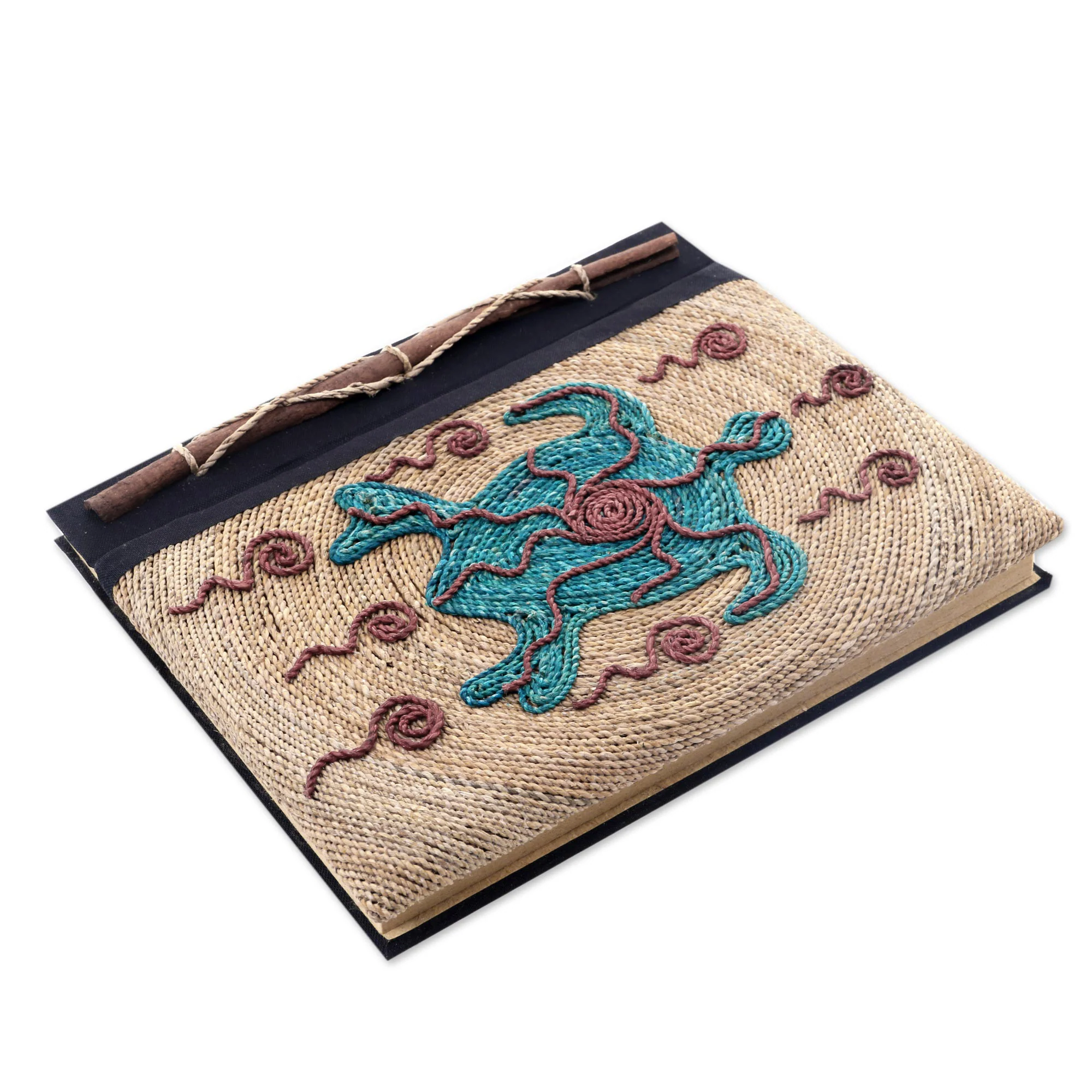 Blue Turtle Handmade Natural Fiber Blank 50-pg Journal with Turtle Motif - Image 3