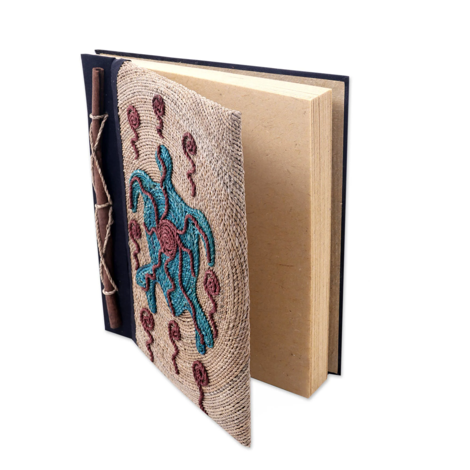Blue Turtle Handmade Natural Fiber Blank 50-pg Journal with Turtle Motif - Image 4