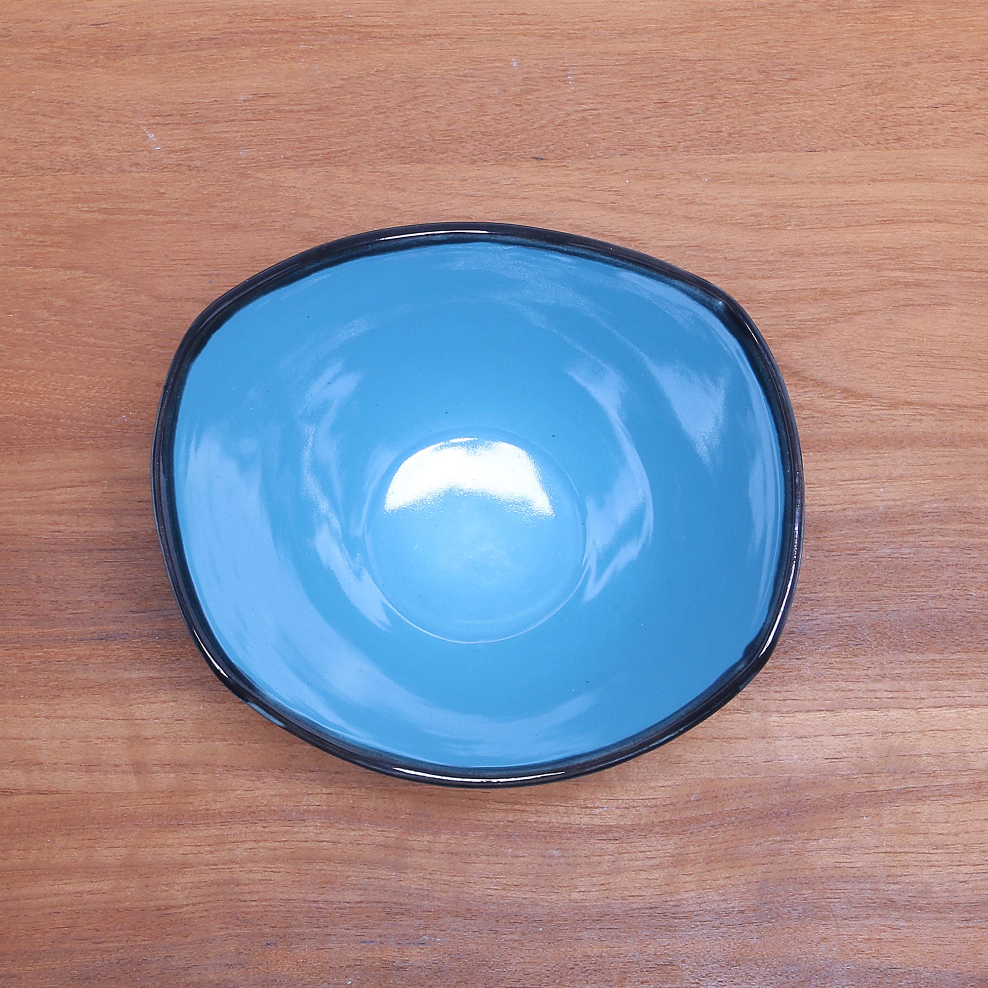 Blue Wave Handcrafted Blue Ceramic Bowl from Indonesia - Image 3