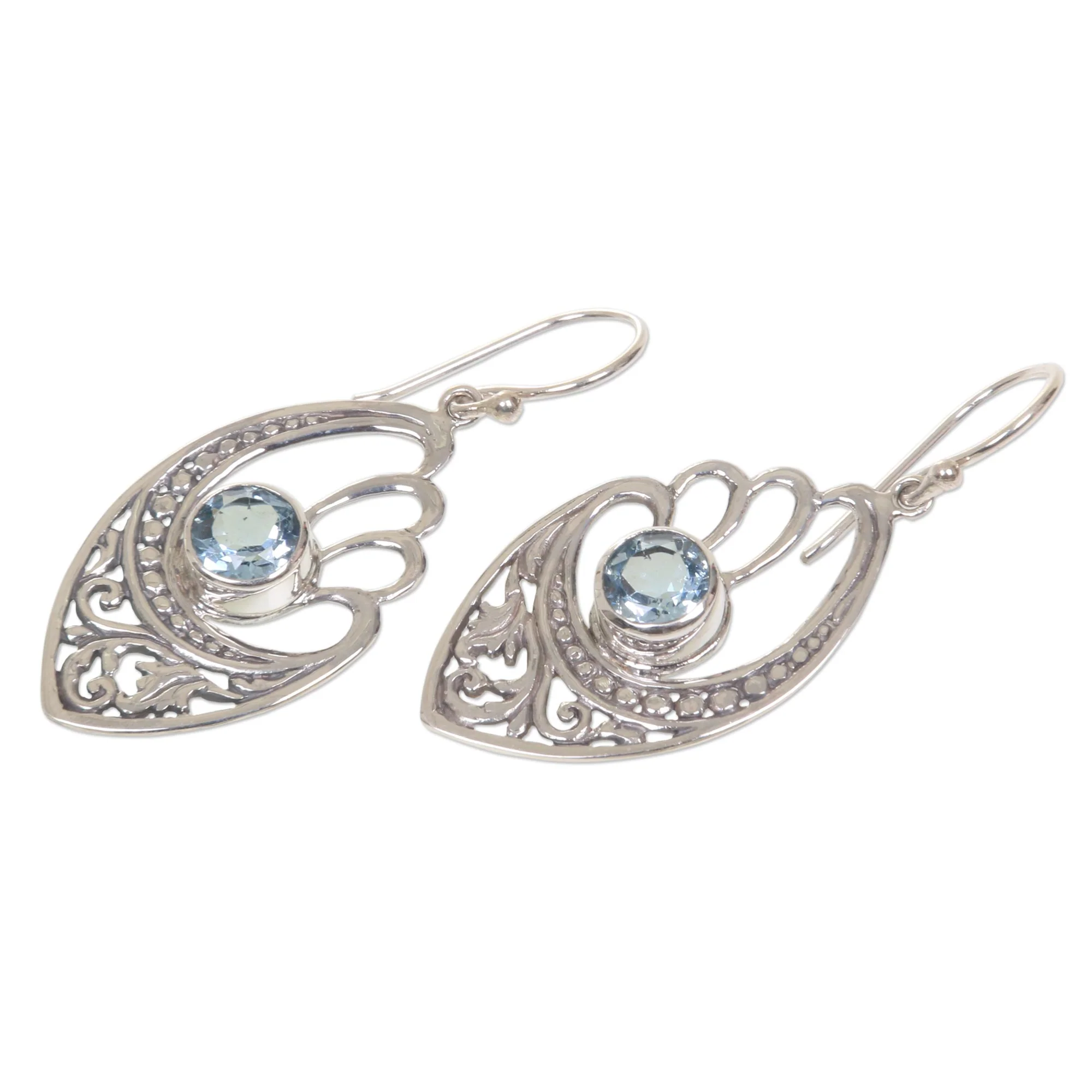 Blue Wings Handmade Blue Topaz and Sterling Silver Dangle Earrings - Image 3