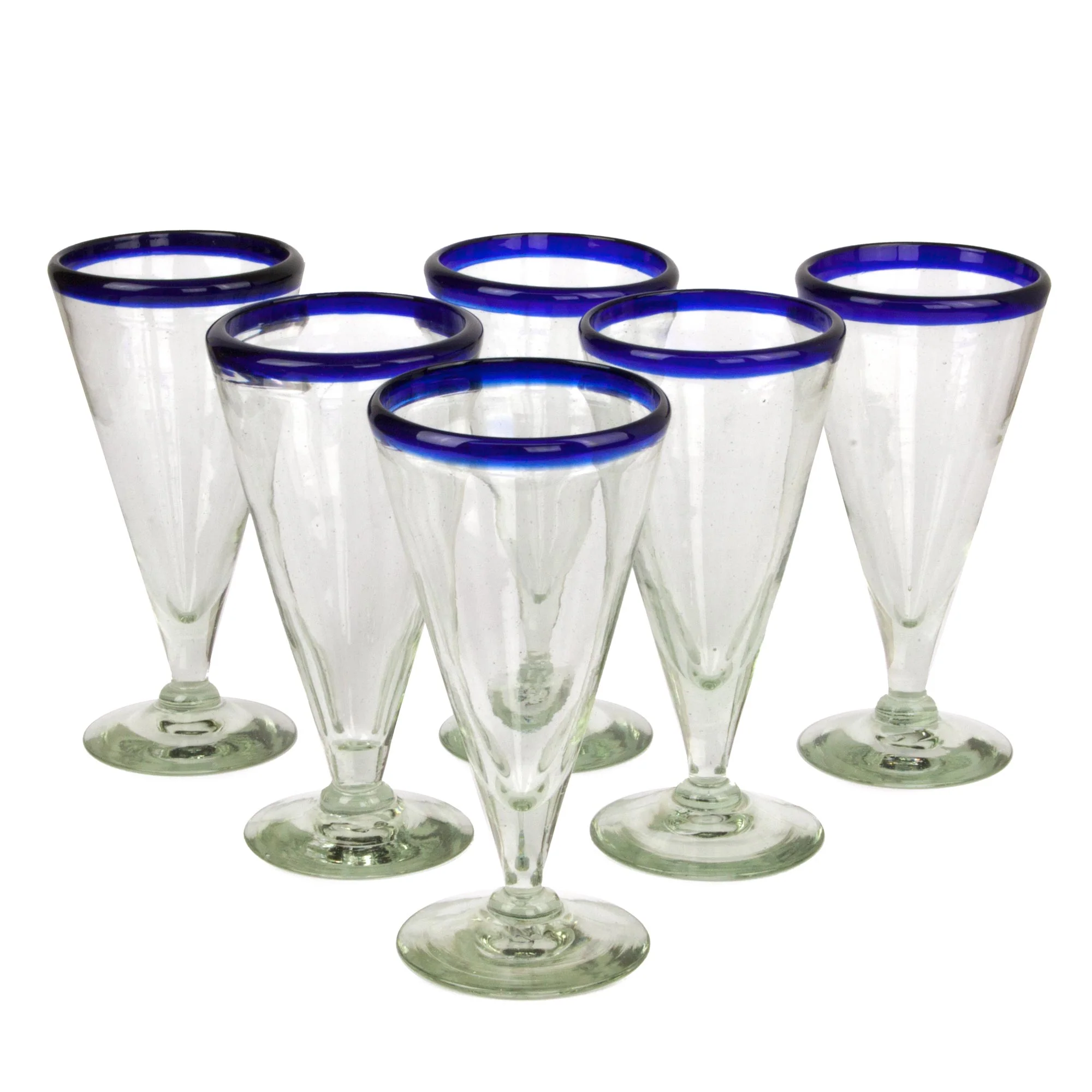 Bohemia Artisan Crafted Recycled Handblown Blue Rim Beer Glasses - Image 2