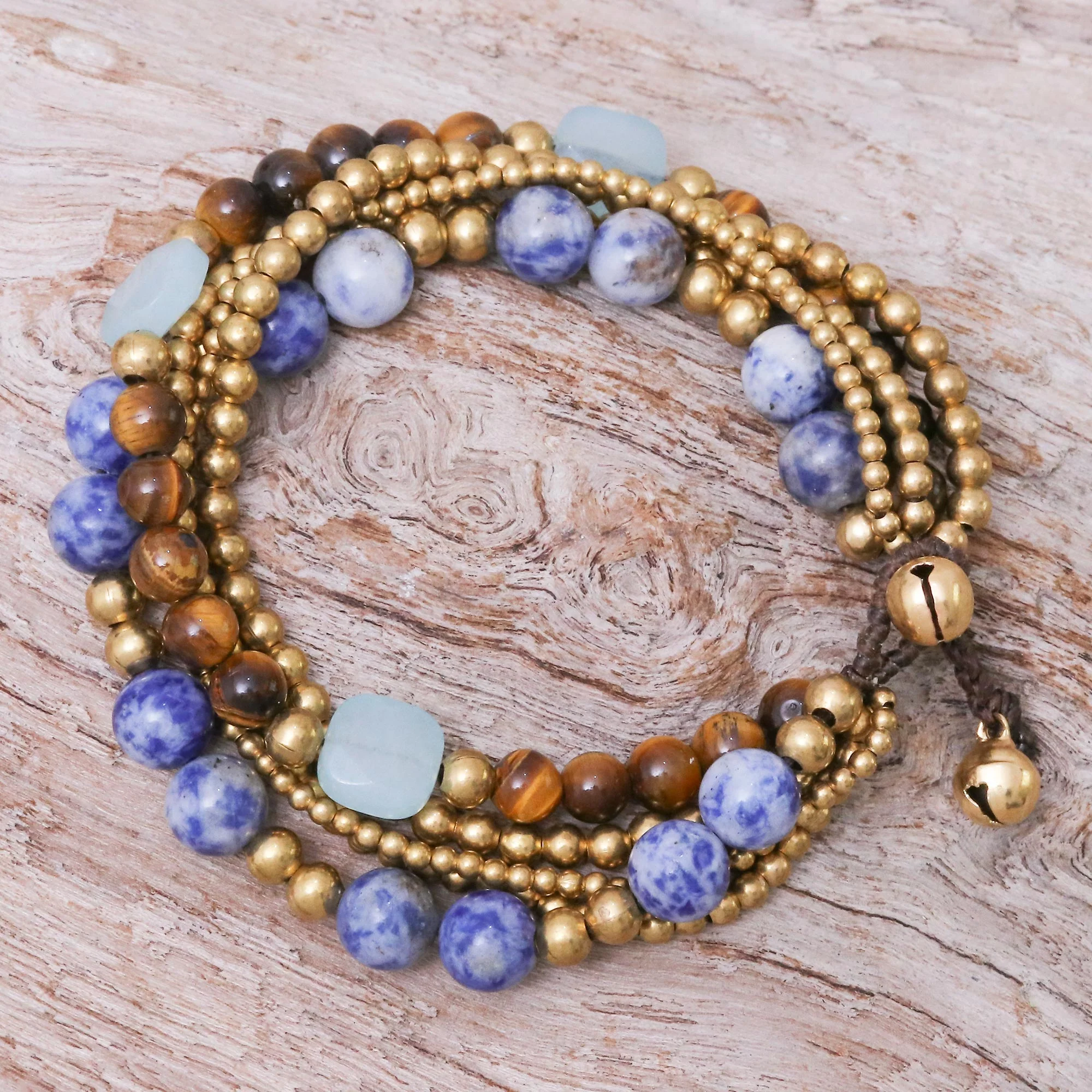 Bohemian Melange Sodalite and Tiger's Eye Beaded Bracelet from Thailand - Image 3