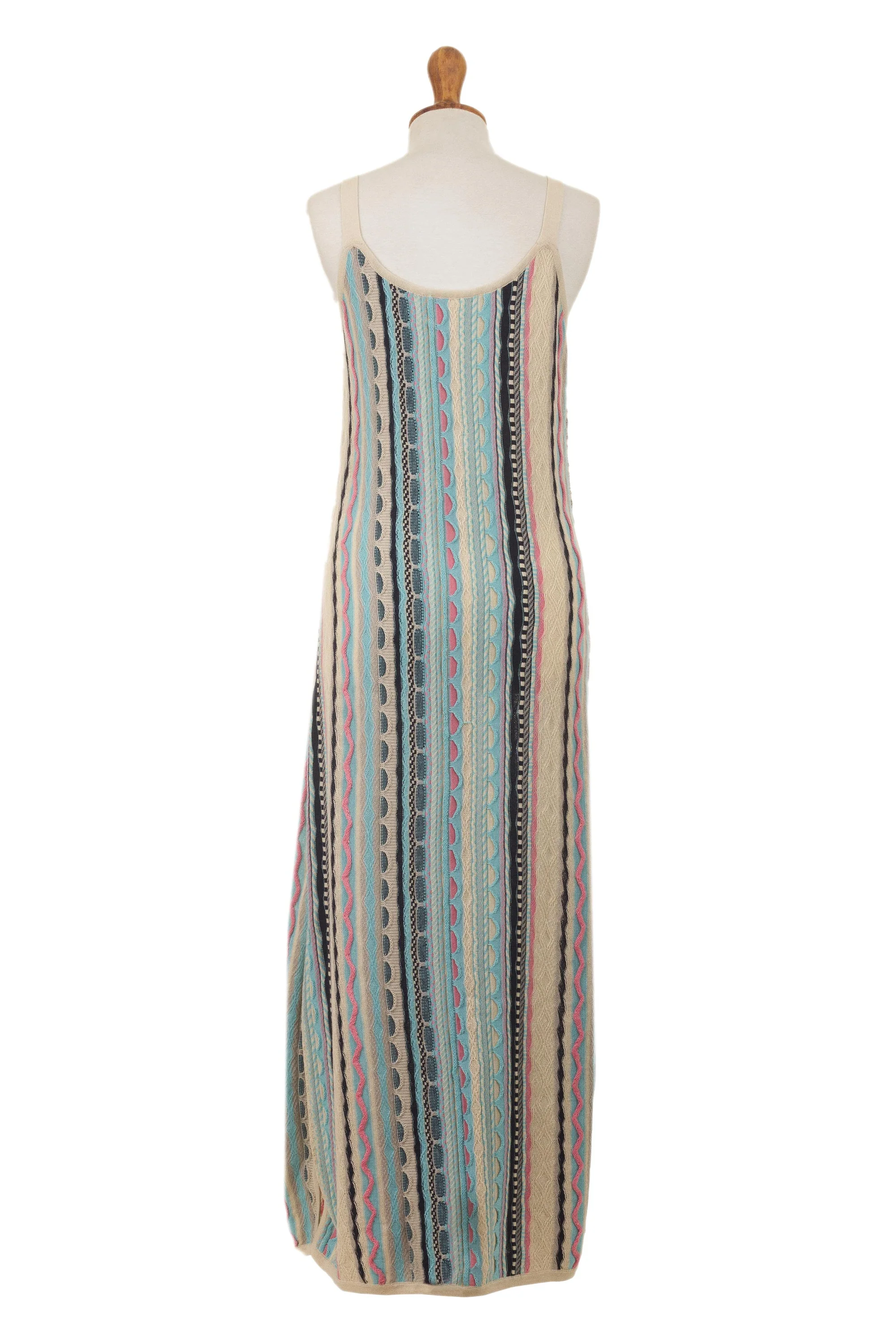 Bohemian Princess Cotton Knit Maxi Dress in Ivory and Pastel Stripes - Image 5