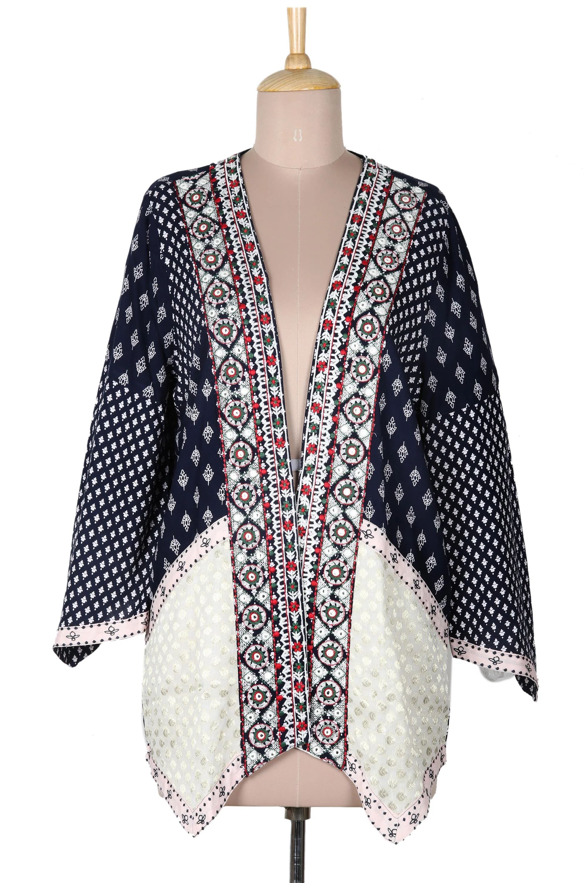 Boho Beauty Embroidered Open Jacket in Midnight Blue - Image 3
