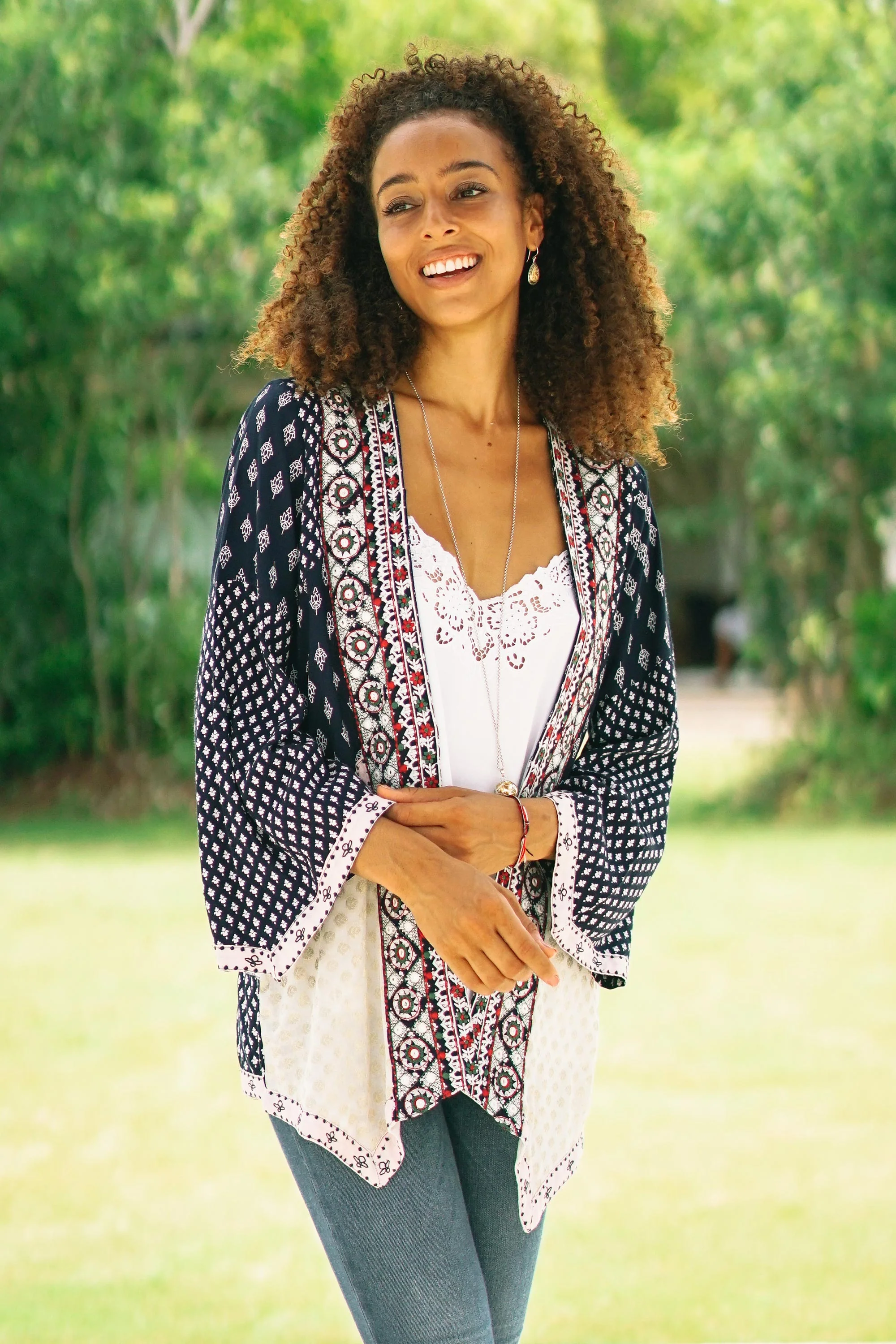 Boho Beauty Embroidered Open Jacket in Midnight Blue - Image 4