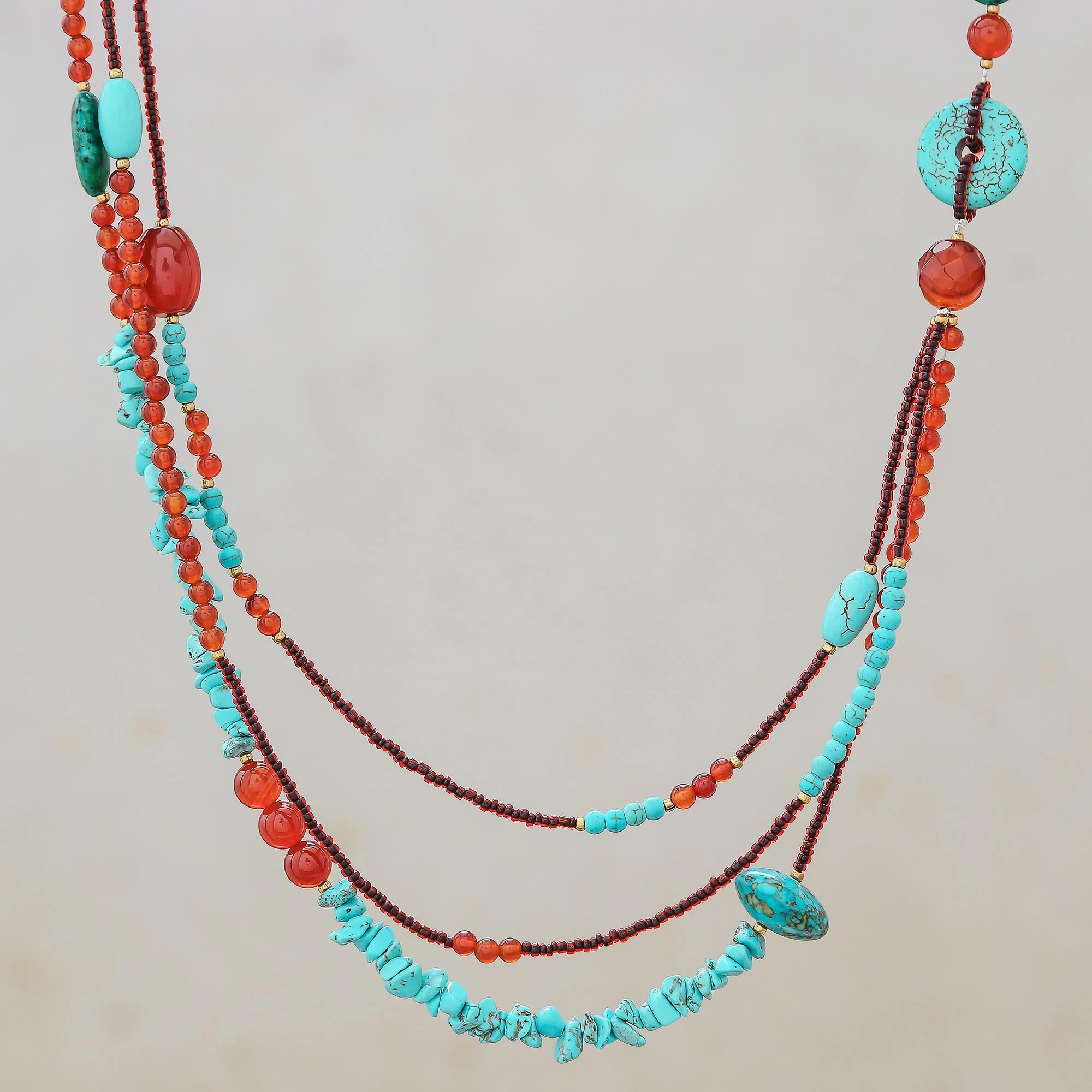 Boho Charm Multi-Gemstone Beaded Strand Necklace from Thailand - Image 3