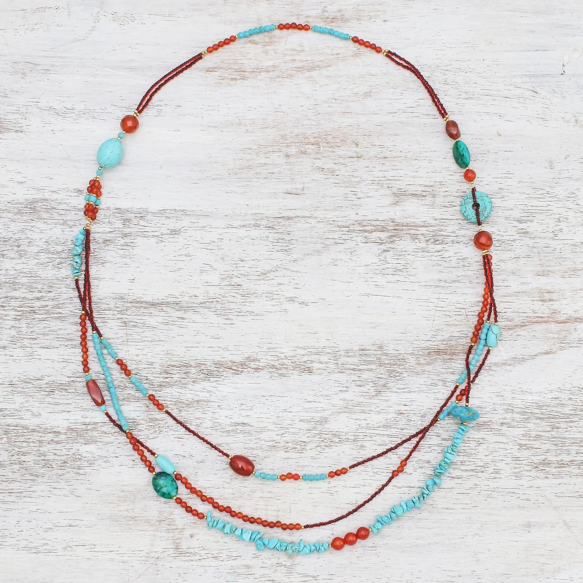 Boho Charm Multi-Gemstone Beaded Strand Necklace from Thailand - Image 4