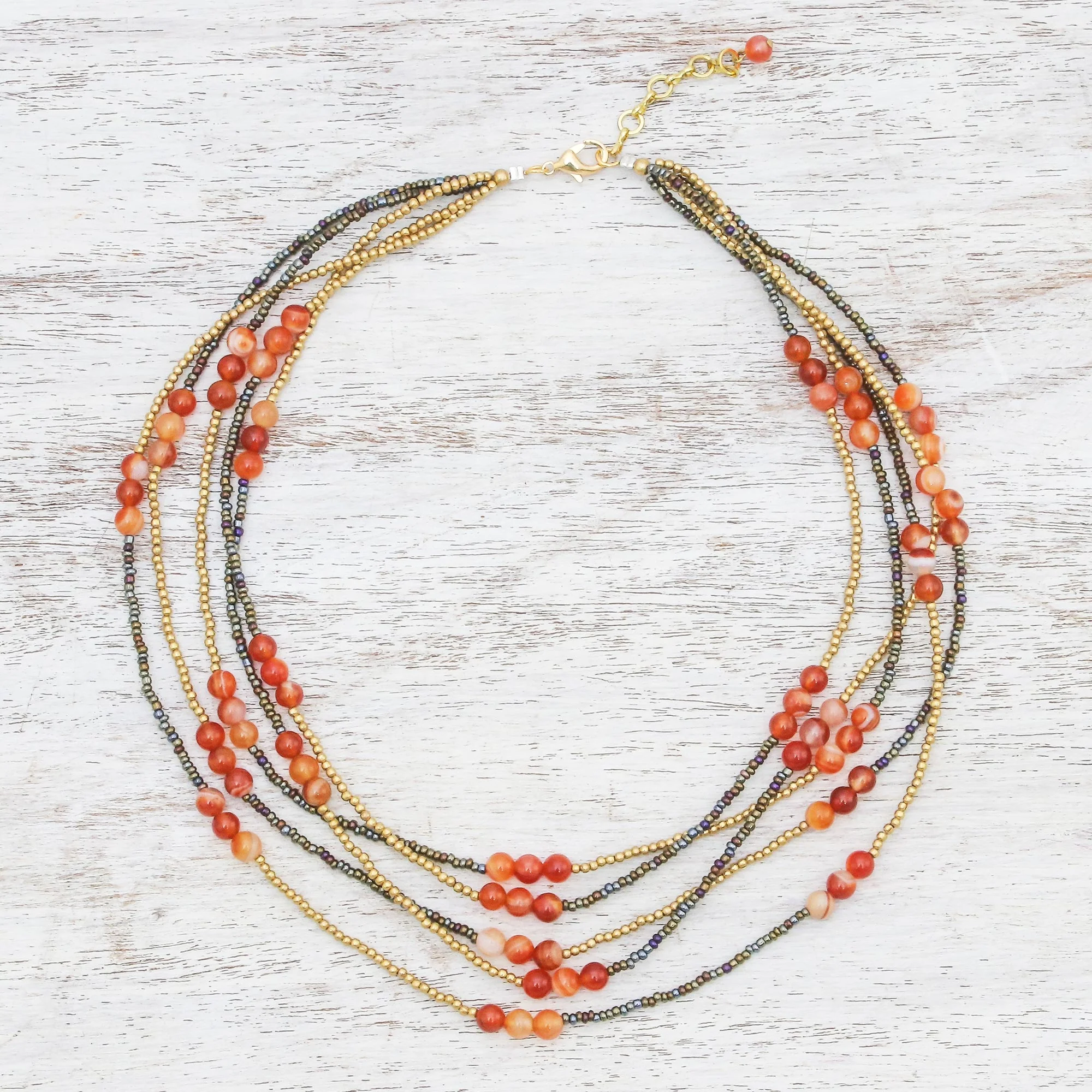 Boho Elegance in Red-Orange Carnelian Beaded Strand Necklace from Thailand - Image 4