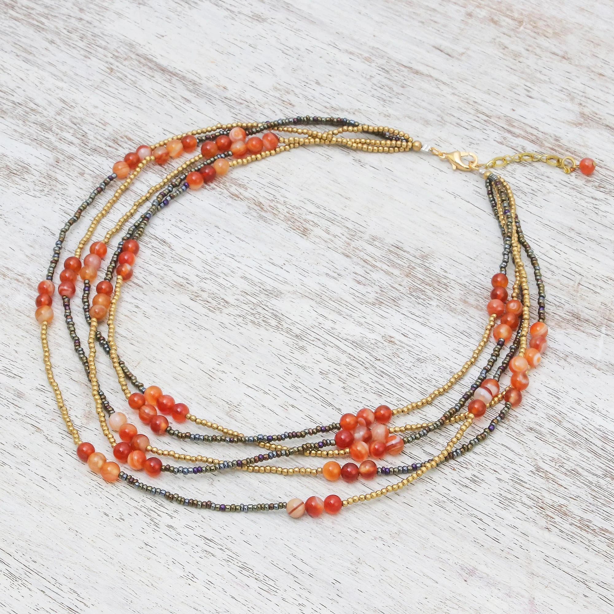 Boho Elegance in Red-Orange Carnelian Beaded Strand Necklace from Thailand - Image 5