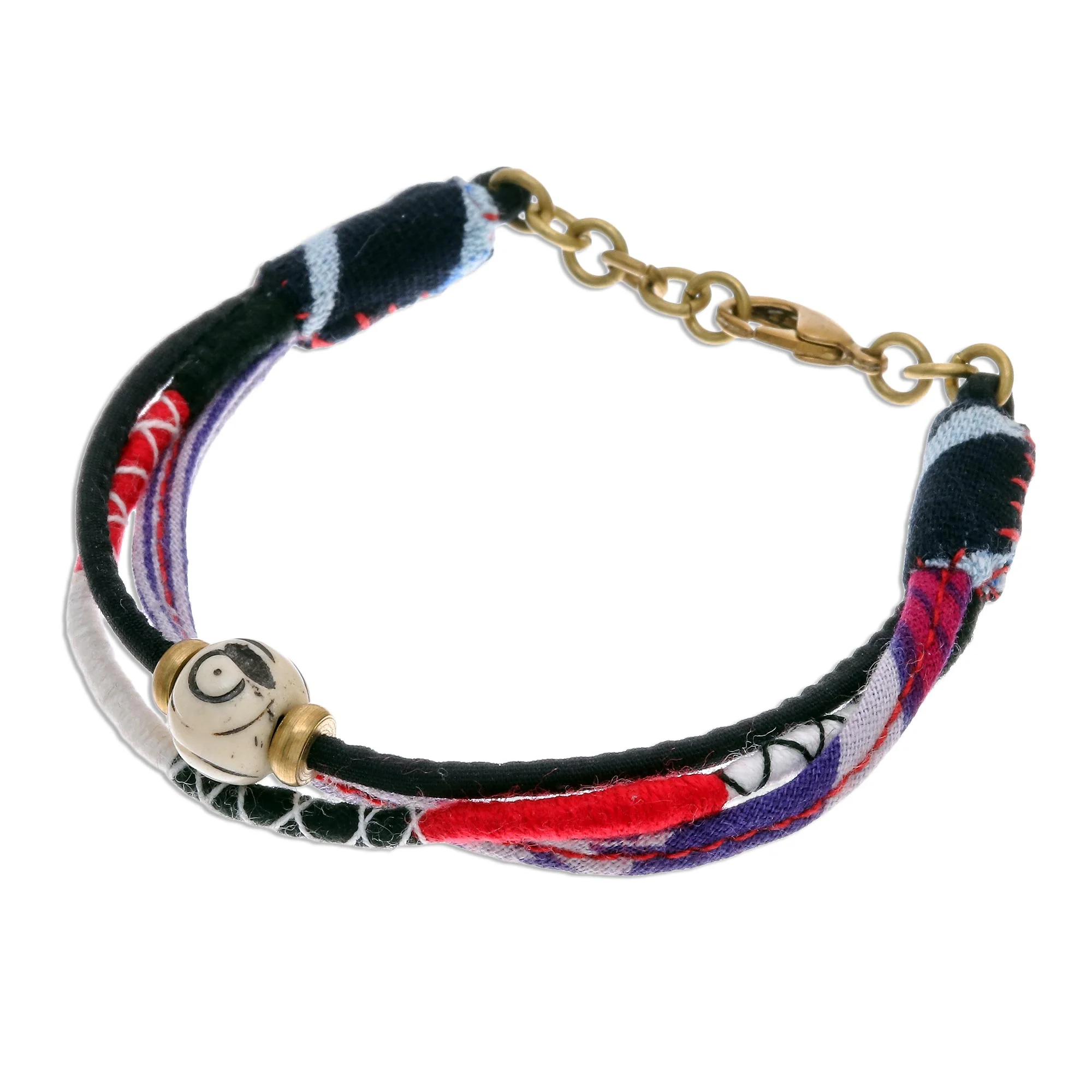 Boho Flame Colorful Cotton Beaded Strand Bracelet from Thailand - Image 2